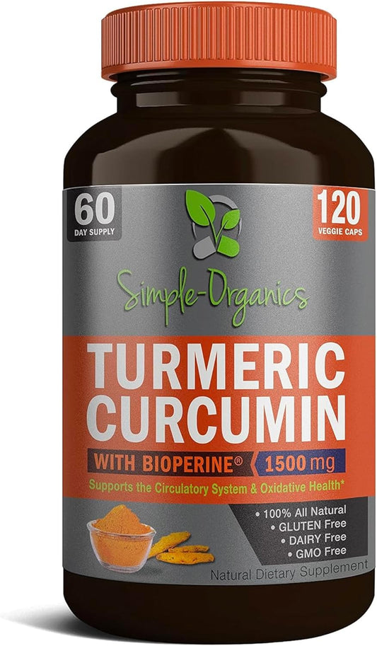 1500mg Turmeric Curcumin Capsules with Bioperine and Black Pepper Extract for Joint Support and Health - 120 Vegan Capsules
