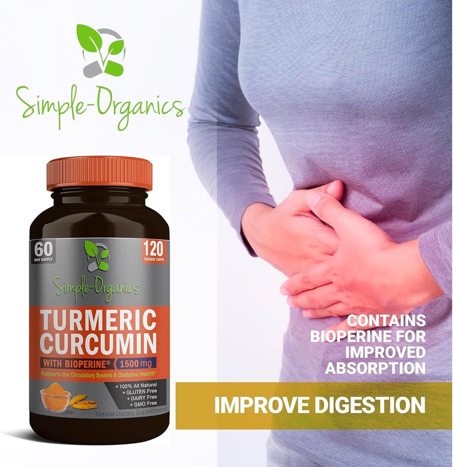 1500mg Turmeric Curcumin Capsules with Bioperine and Black Pepper Extract for Joint Support and Health - 120 Vegan Capsules