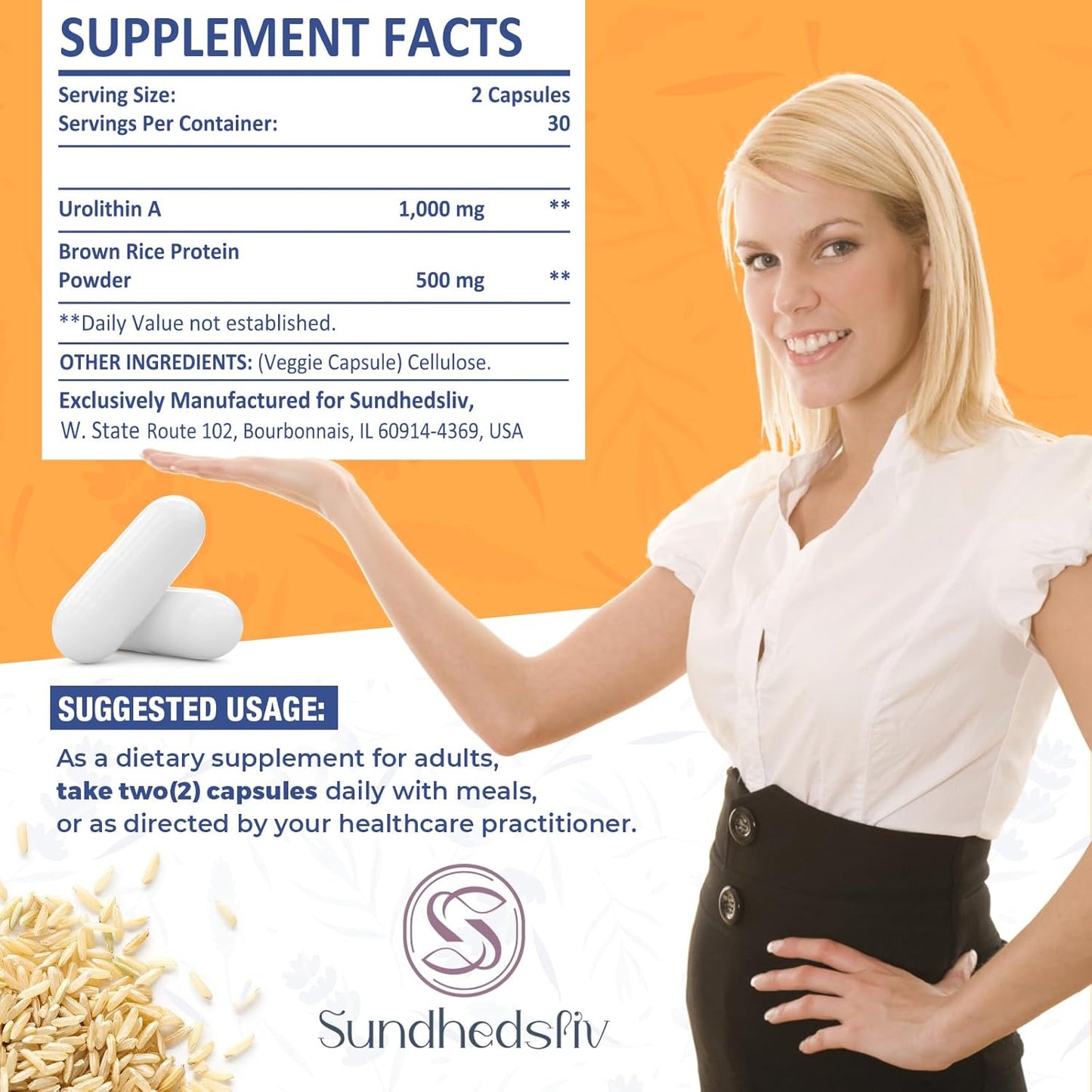 1500MG Urolithin A Supplement with Brown Rice Protein, Super Greens Powder, Electrolytes & Tonic Herbs