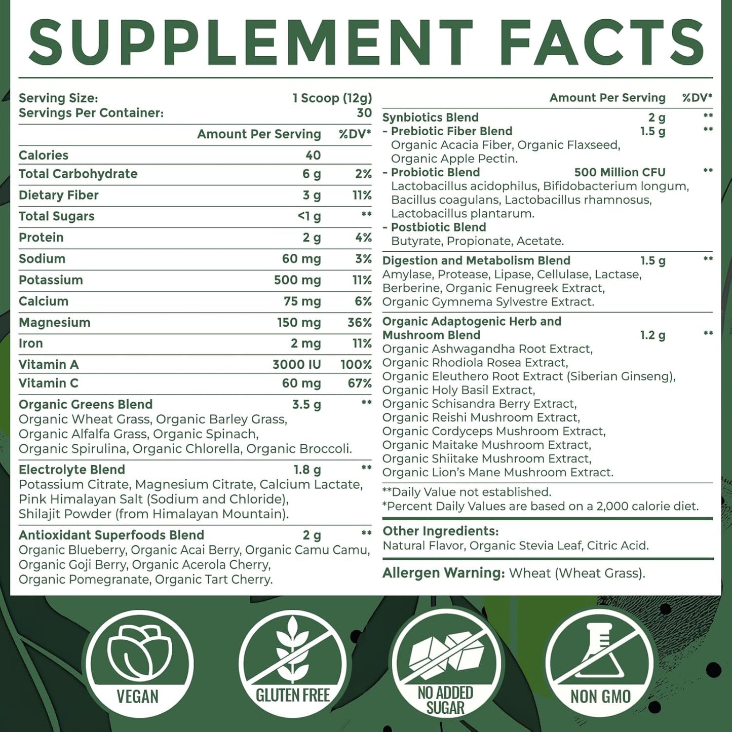 1500MG Urolithin A Supplement with Brown Rice Protein, Super Greens Powder, Electrolytes & Tonic Herbs