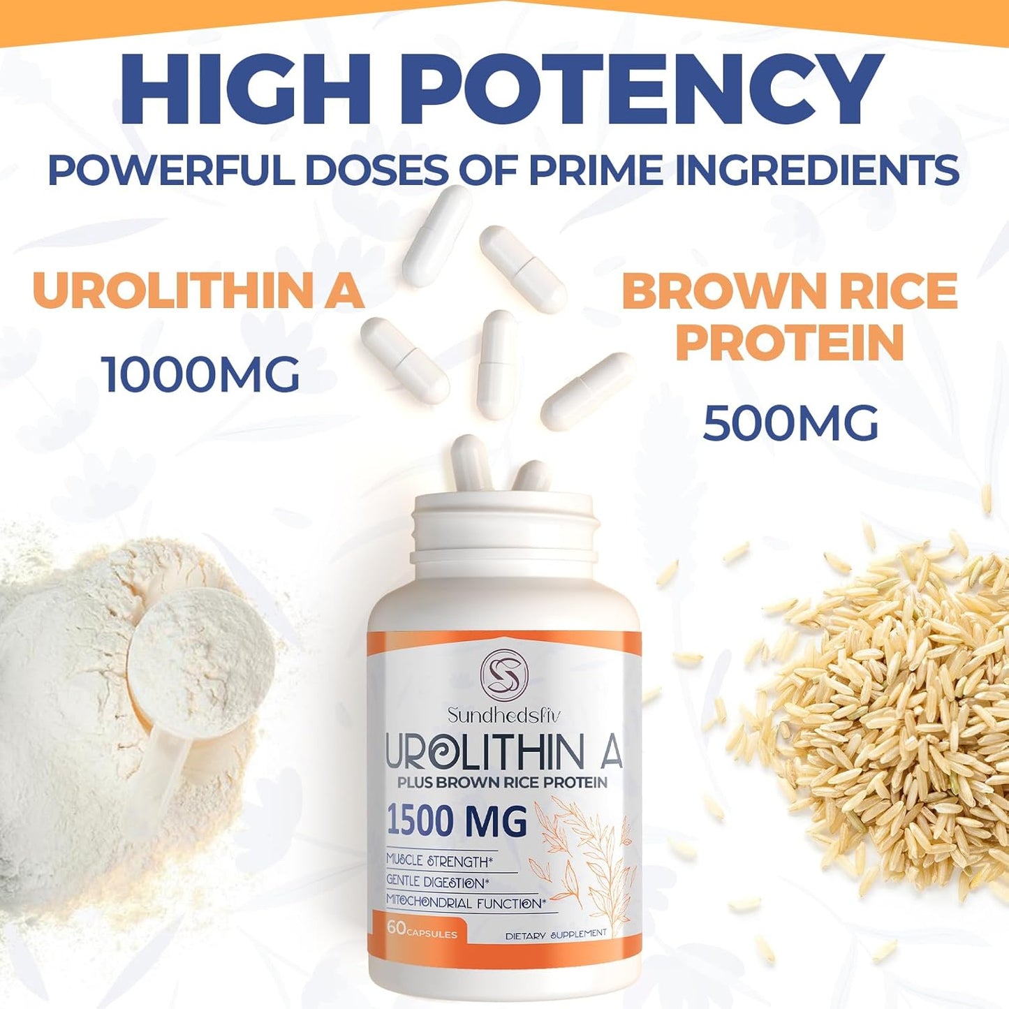 1500MG Urolithin A Supplement with Brown Rice Protein, Super Greens Powder, Electrolytes & Tonic Herbs
