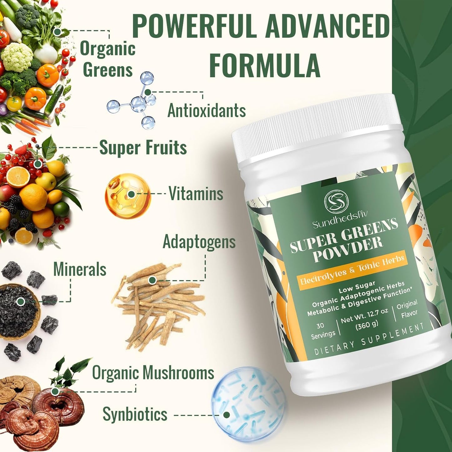 1500MG Urolithin A Supplement with Brown Rice Protein, Super Greens Powder, Electrolytes & Tonic Herbs