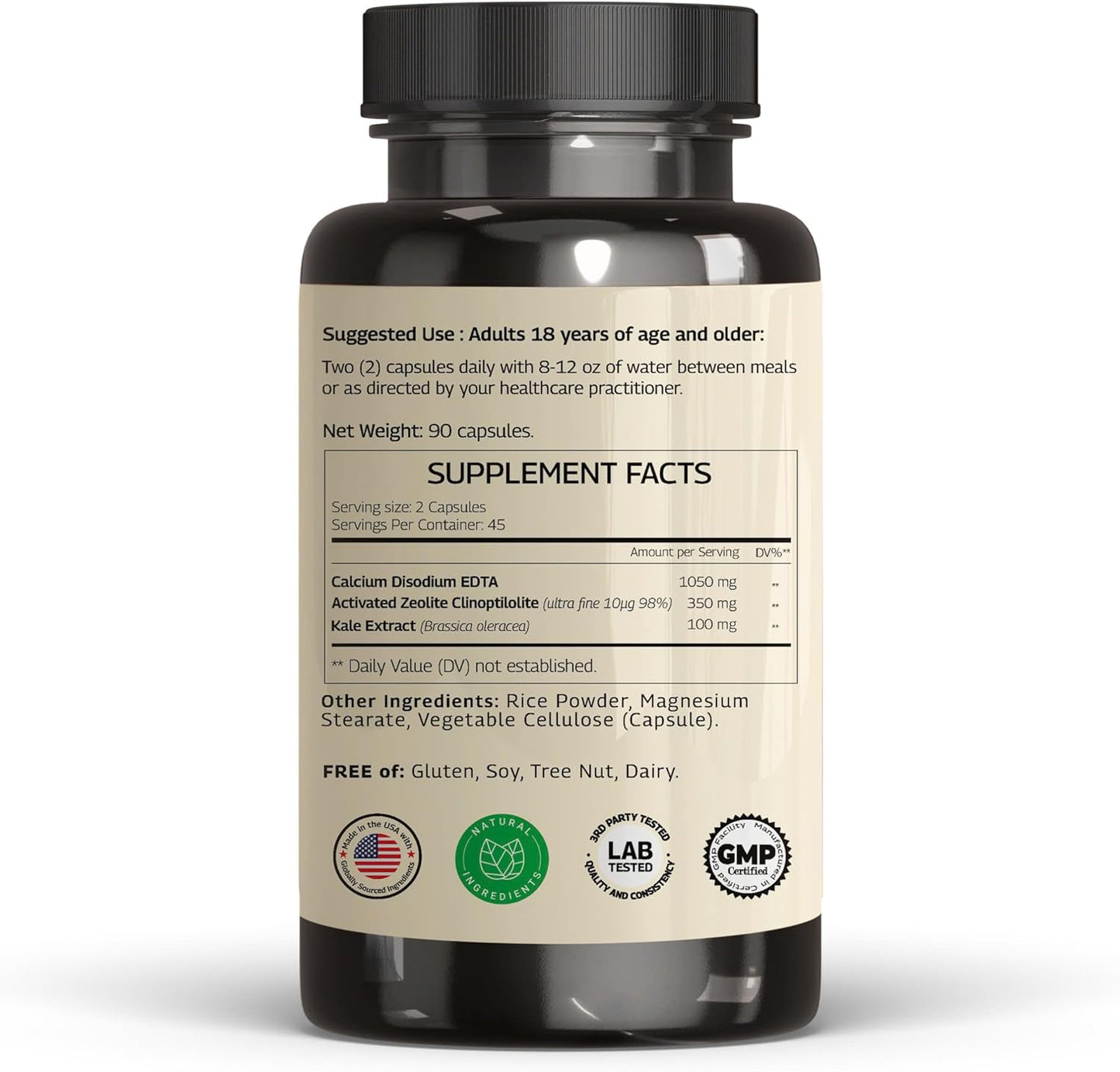 1500mg USA Made EDTA Capsules - Liver Support with Edta Calcium Disodium & Kale Extract - 90 Capsules
