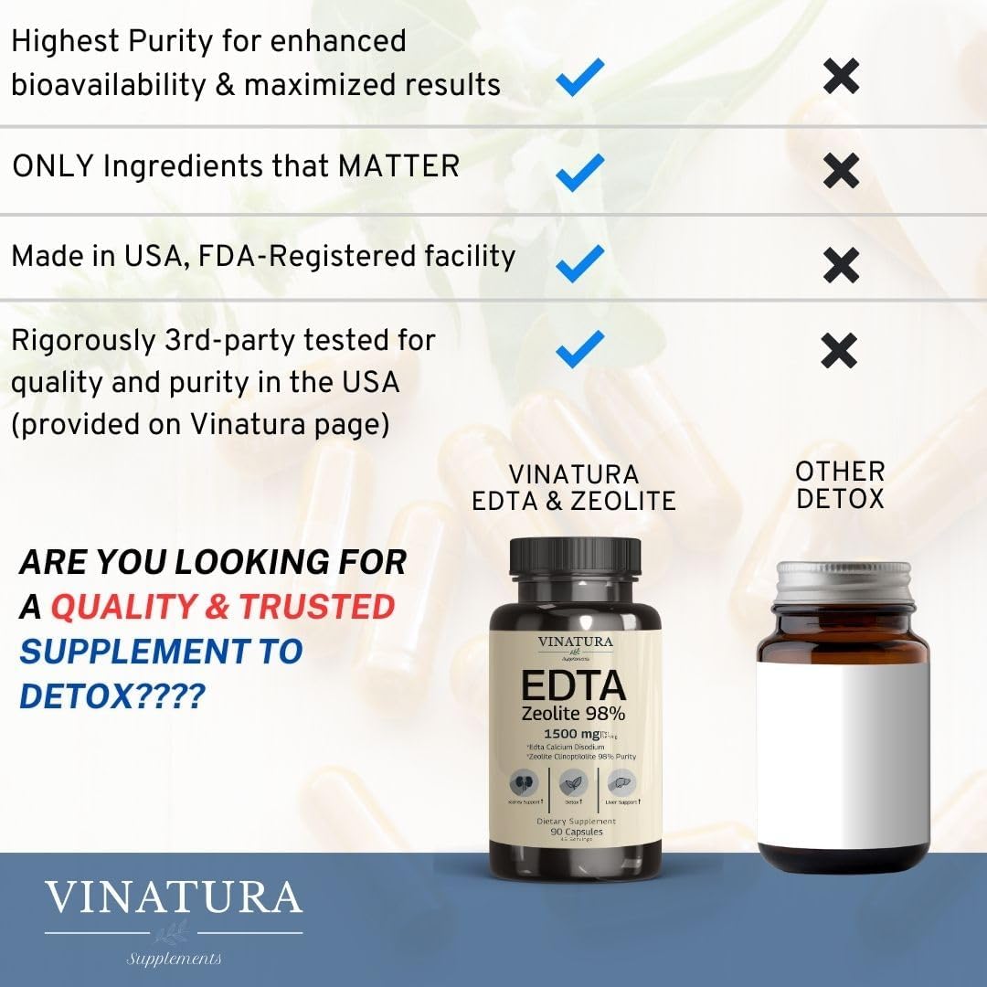 1500mg USA Made EDTA Capsules - Liver Support with Edta Calcium Disodium & Kale Extract - 90 Capsules