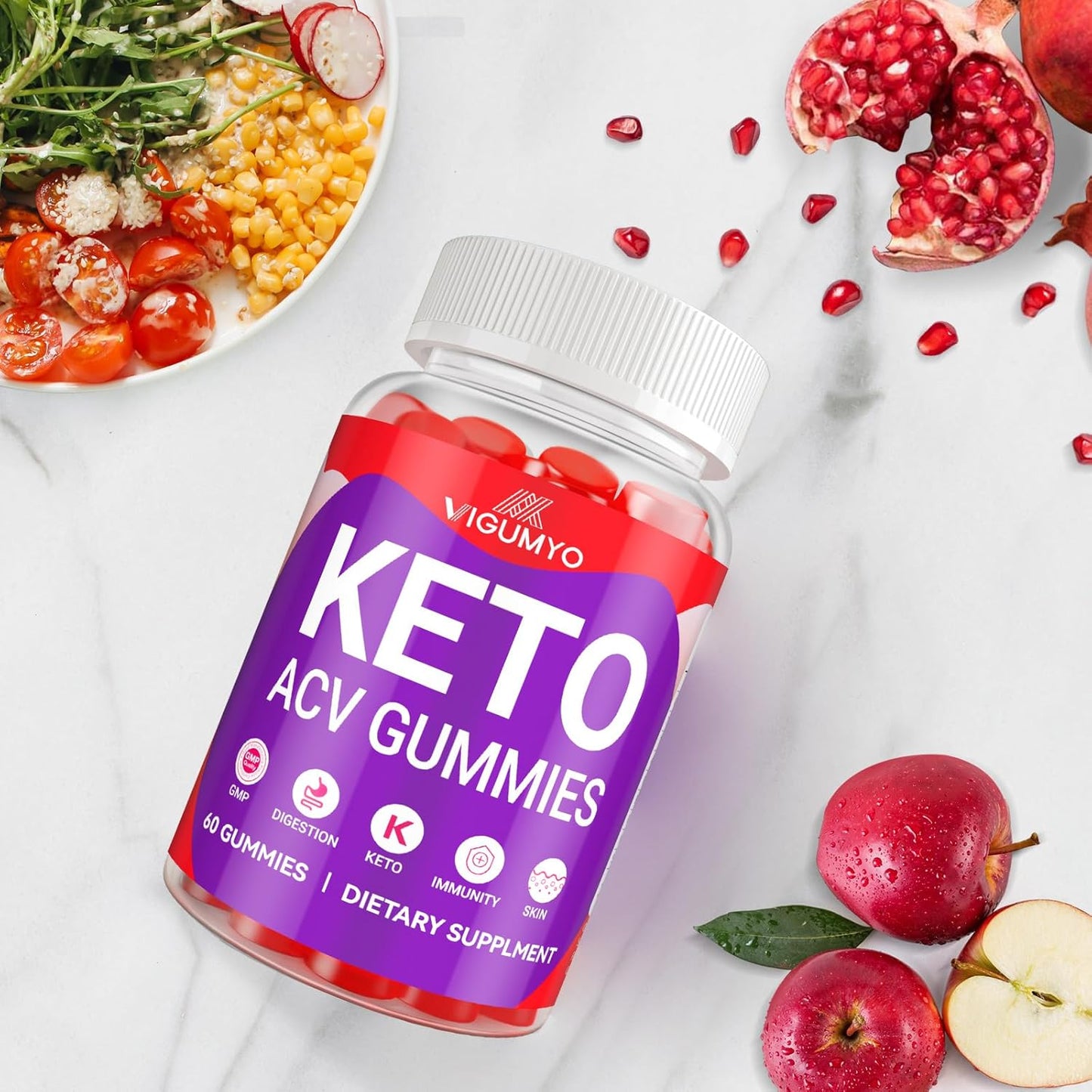 1500mg VIGUMYO Keto Apple Cider Vinegar Gummies with B12 for Immune Support, Energy, and Digestive Health - Vegan & Gluten-Free