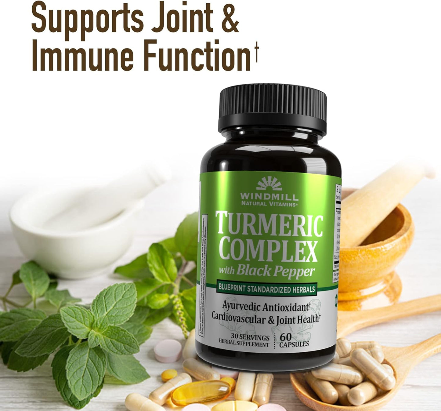 1500mg Windmill Turmeric Complex Capsules with Black Pepper - 60 Count