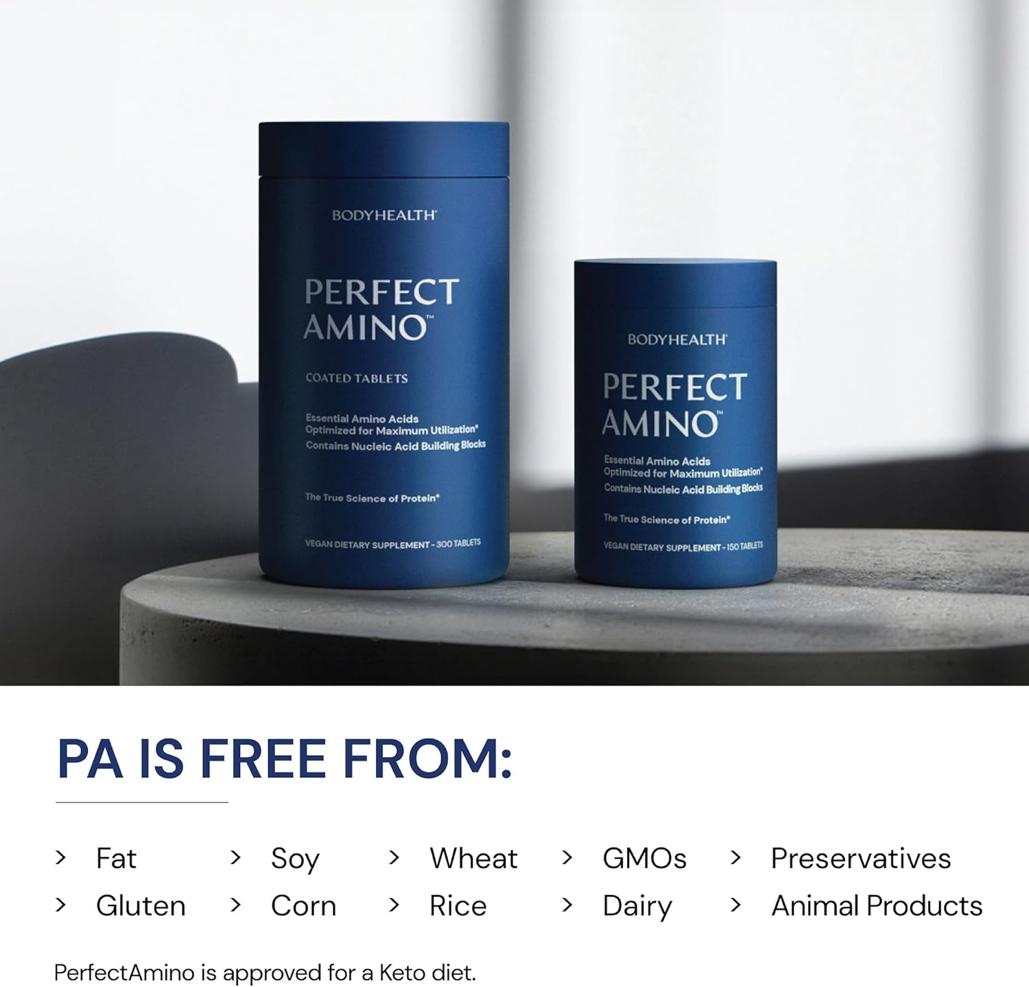 150ct BodyHealth PerfectAmino Tablets - Vegan Essential Amino Acid Supplement for Muscle Recovery & Workout Boost