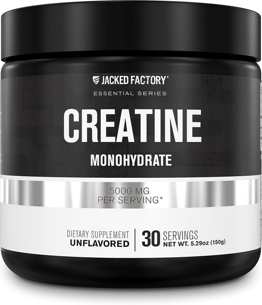 150g Jacked Factory Creatine Monohydrate Powder - Muscle Growth, Strength, Energy, Performance - 30 Servings