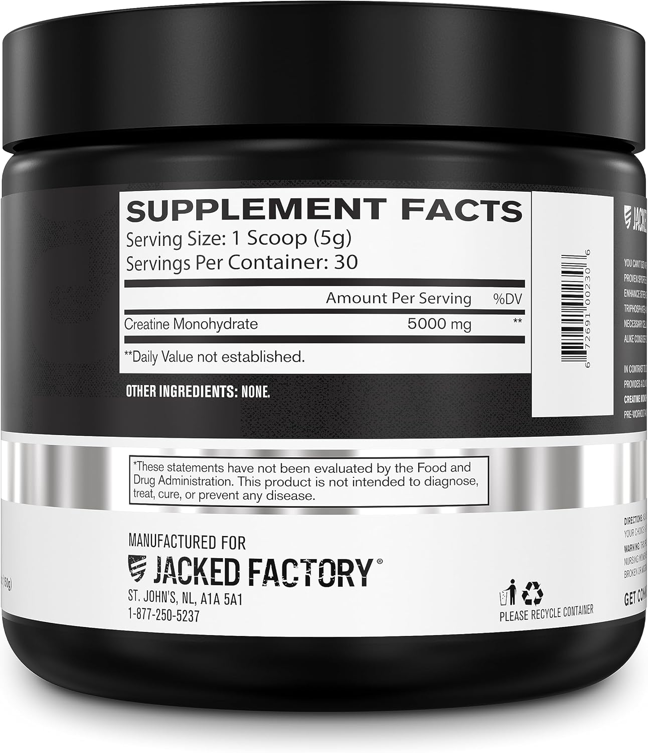 150g Jacked Factory Creatine Monohydrate Powder - Muscle Growth, Strength, Energy, Performance - 30 Servings