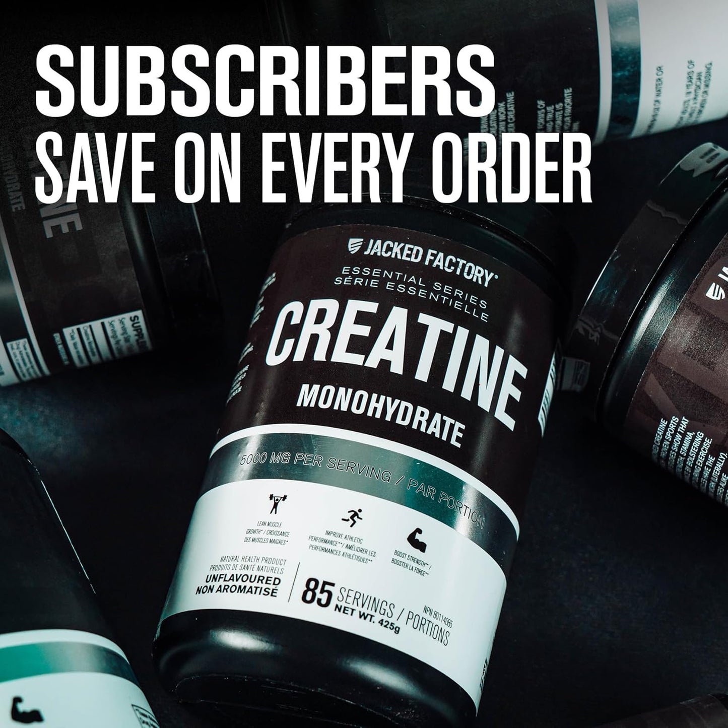 150g Jacked Factory Creatine Monohydrate Powder - Muscle Growth, Strength, Energy, Performance - 30 Servings