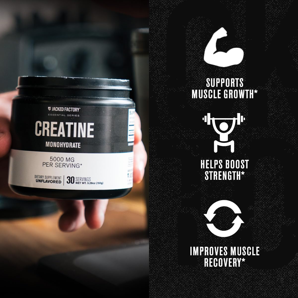 150g Jacked Factory Creatine Monohydrate Powder - Muscle Growth, Strength, Energy, Performance - 30 Servings