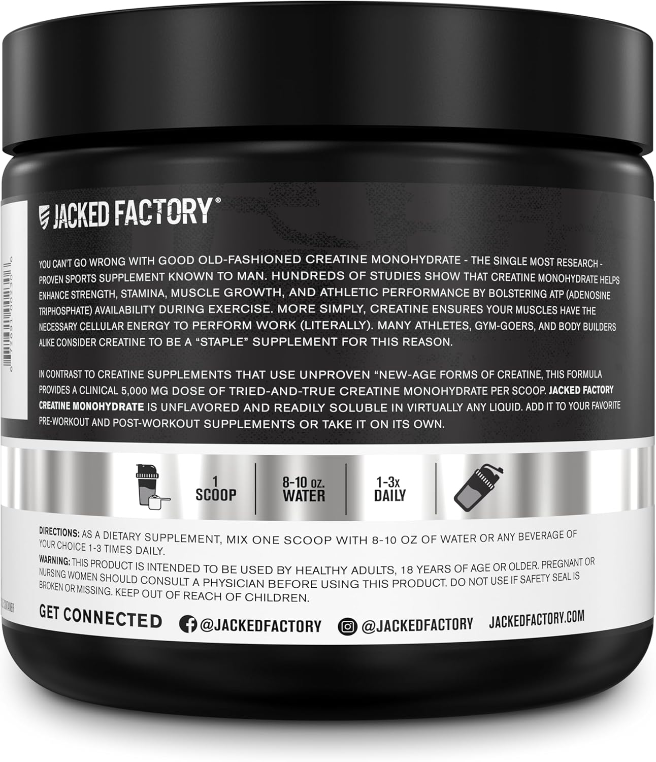 150g Jacked Factory Creatine Monohydrate Powder - Muscle Growth, Strength, Energy, Performance - 30 Servings