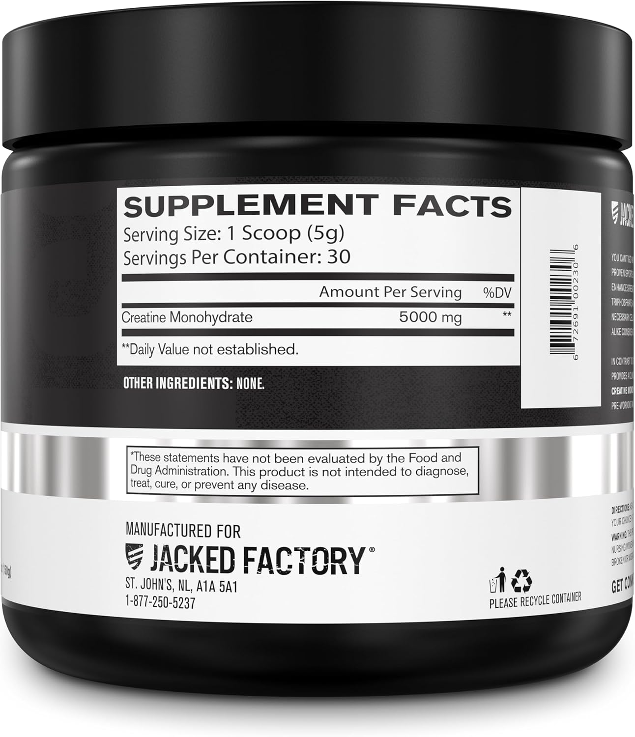 150g Jacked Factory Creatine Monohydrate Powder - Muscle Growth, Strength, Energy, Performance - 30 Servings