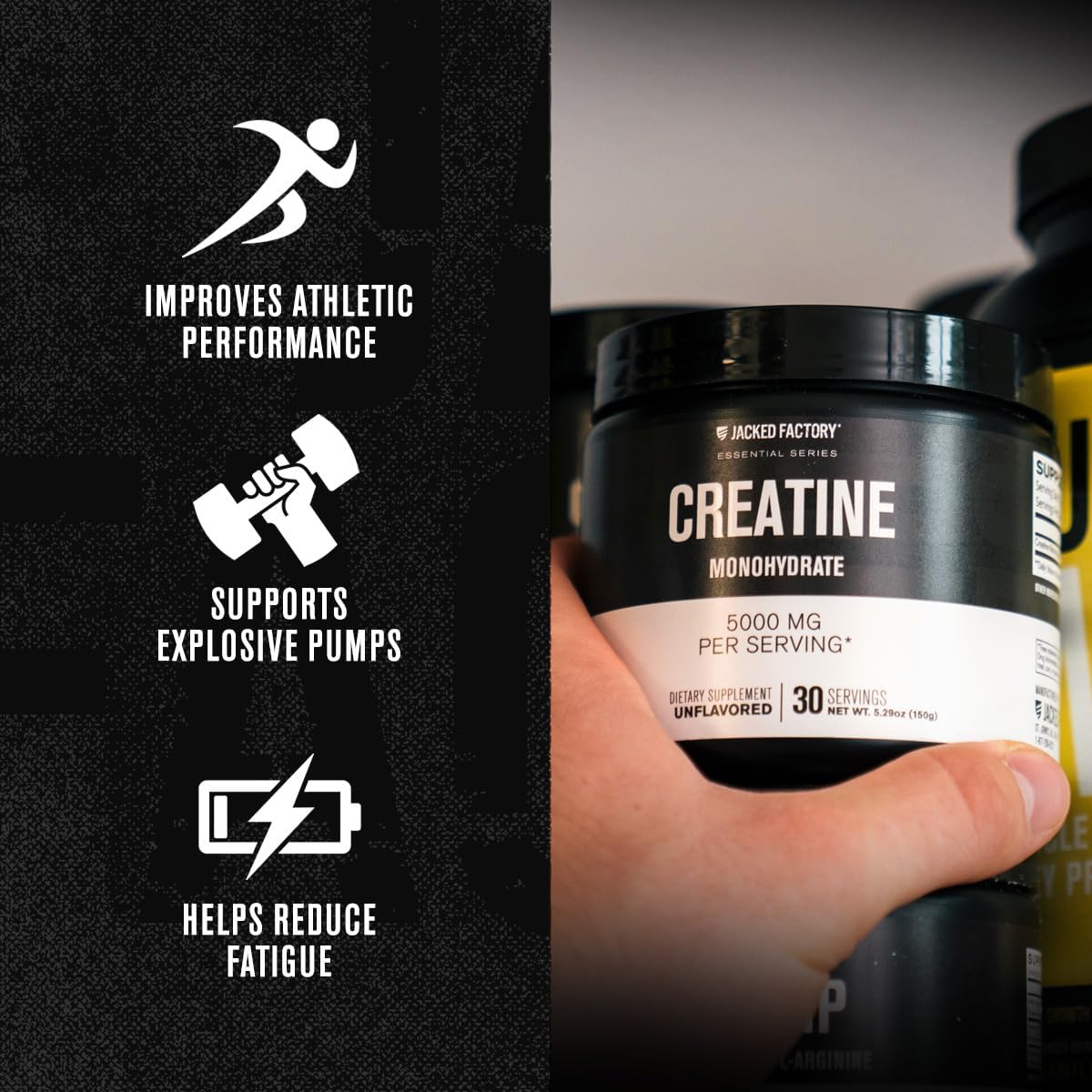 150g Jacked Factory NITROSURGE Pre Workout Supplement with Creatine Monohydrate Powder for Muscle Growth, Strength, Energy - Arctic White Flavor