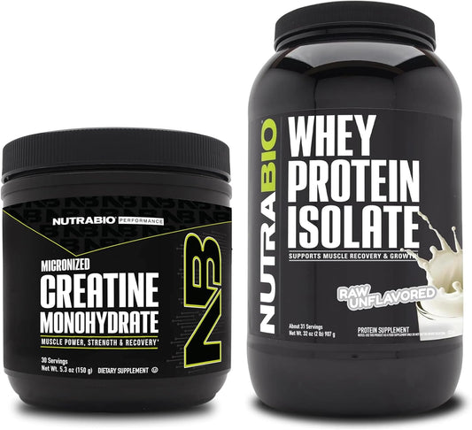 150g NutraBio Creatine Monohydrate & Whey Protein Isolate Bundle for Muscle Energy, Recovery, and Strength - Unflavored Supplement for Lean Muscle Growth