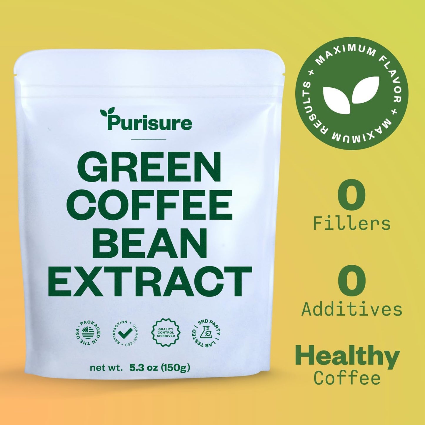 150g Purisure Green Coffee Bean Extract with Chlorogenic Acid - Natural Body Detox & Appetite Suppressant for Energy - 750 Servings for Women & Men