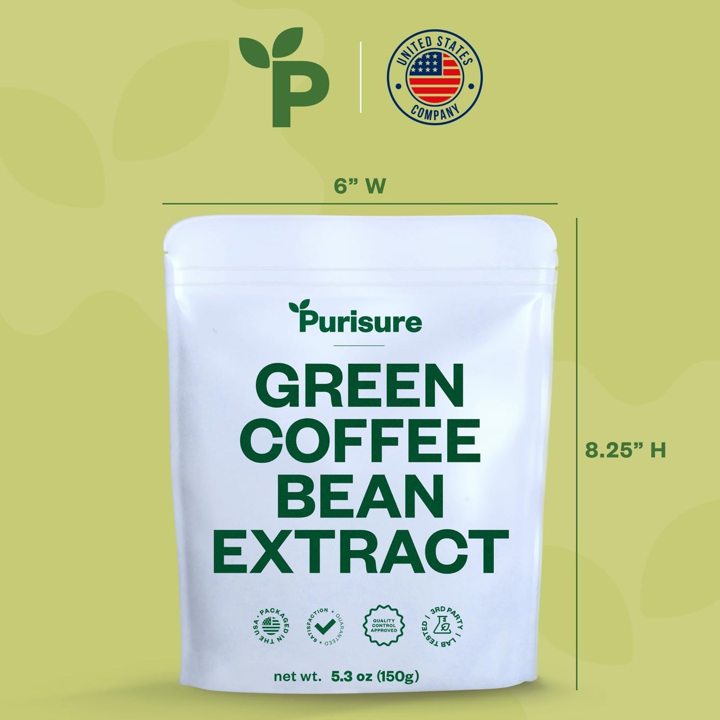 150g Purisure Green Coffee Bean Extract with Chlorogenic Acid - Natural Body Detox & Appetite Suppressant for Energy - 750 Servings for Women & Men
