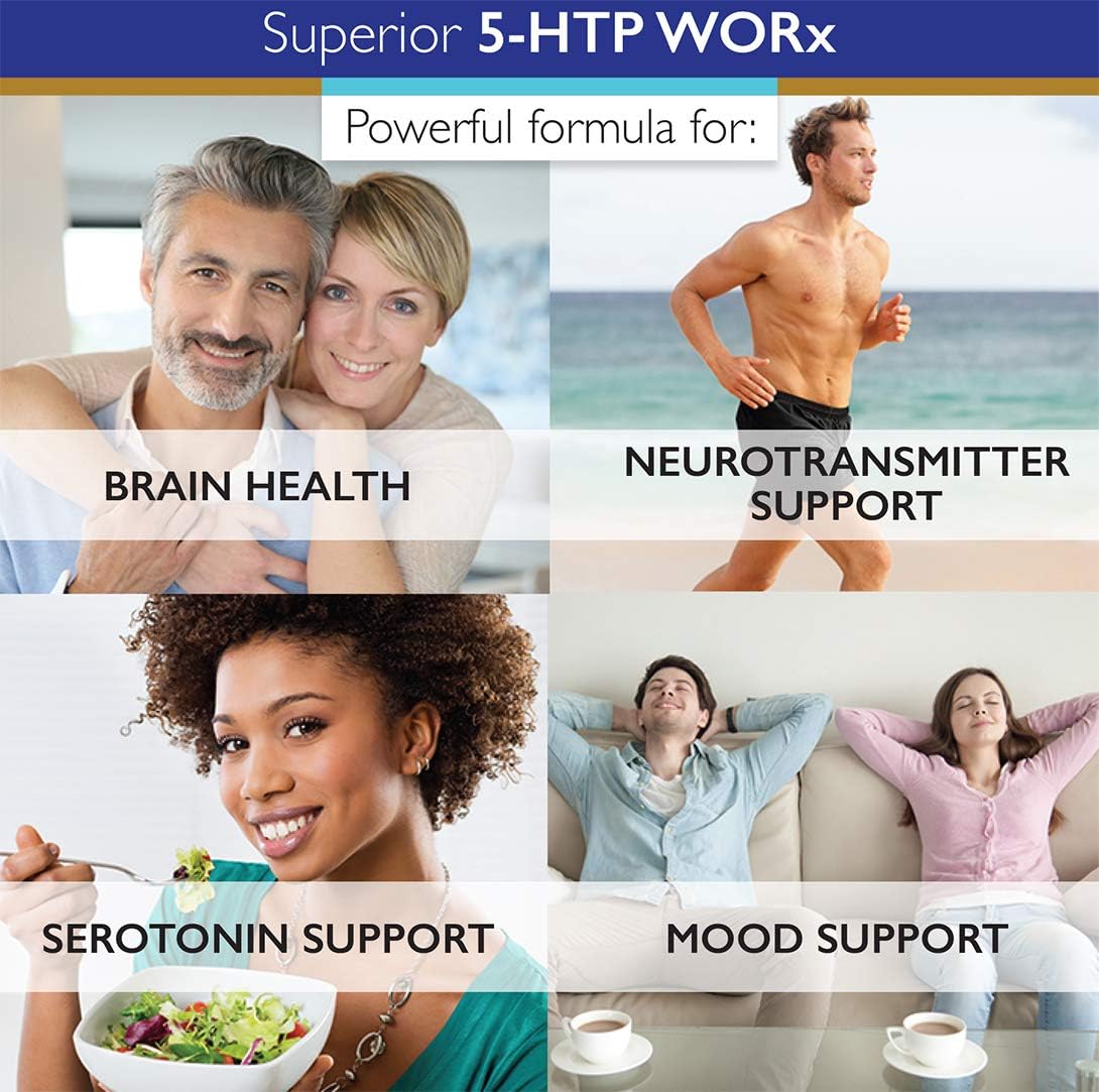 150mg Pure 5-HTP with Serotonin Blend - 90 Vegetable Capsules by Superior Labs for Neurotransmitter and Mood Support