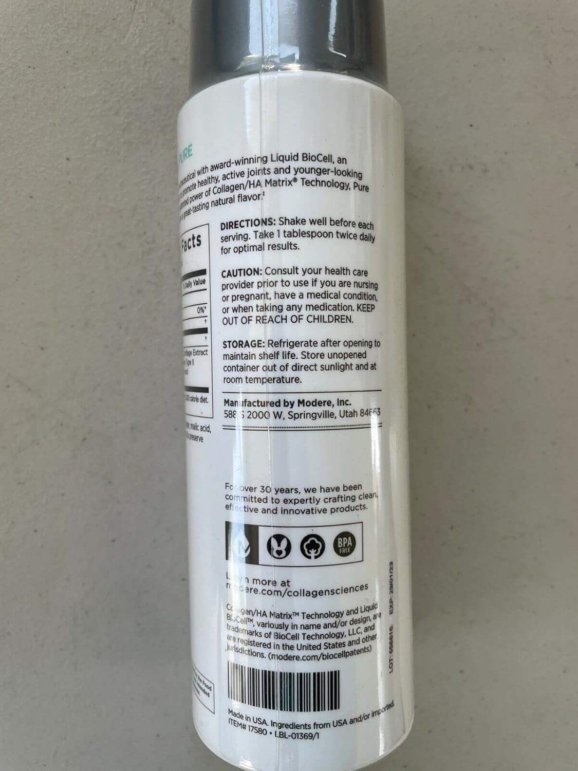 15.2 fl oz BioCell Pure Liquid Collagen Peptides for Joint, Skin Tone, and Elasticity Boost