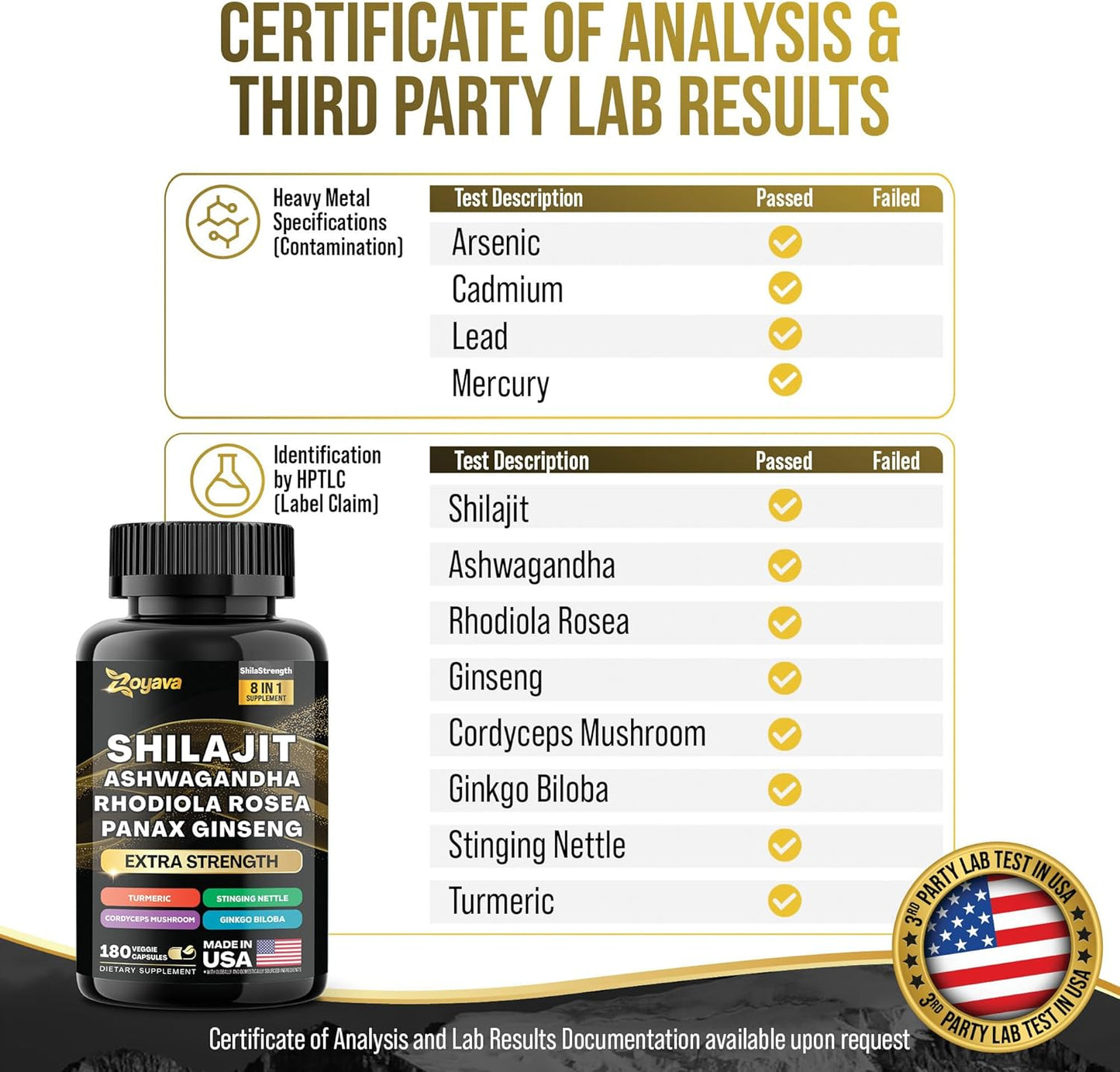 15,250 MG Herbal Supplement with Shilajit, Ginseng, Ashwagandha, Rhodiola, Turmeric, Gingko, Nettle, and Cordyceps (180 Caps)
