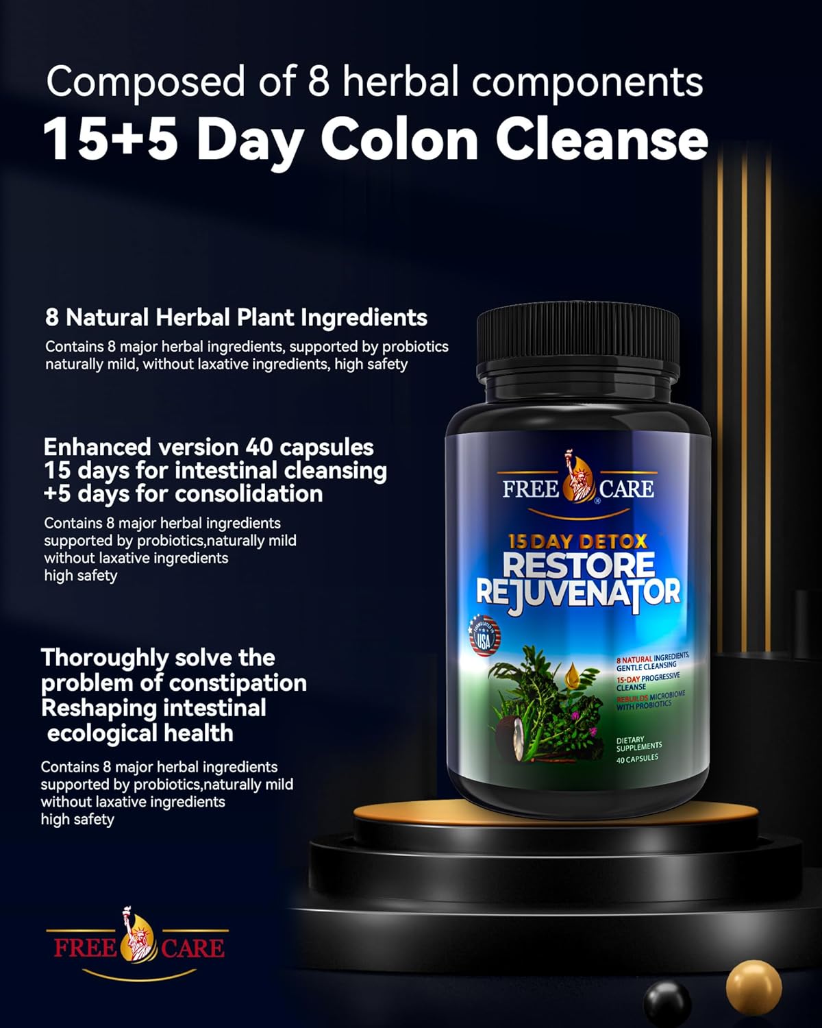 15+5 Day FreeCare Colon Cleanse Upgrade for Women & Men - Advanced Gut Detox with Natural Laxatives & Probiotics