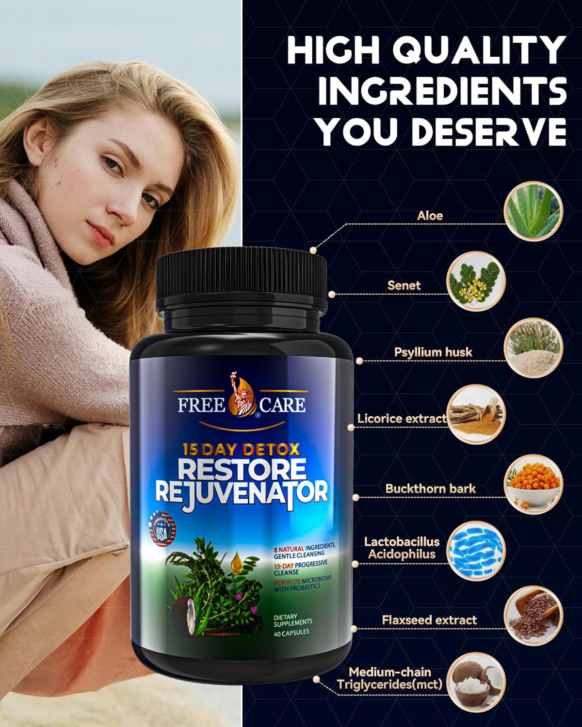 15+5 Day FreeCare Colon Cleanse Upgrade for Women & Men - Advanced Gut Detox with Natural Laxatives & Probiotics