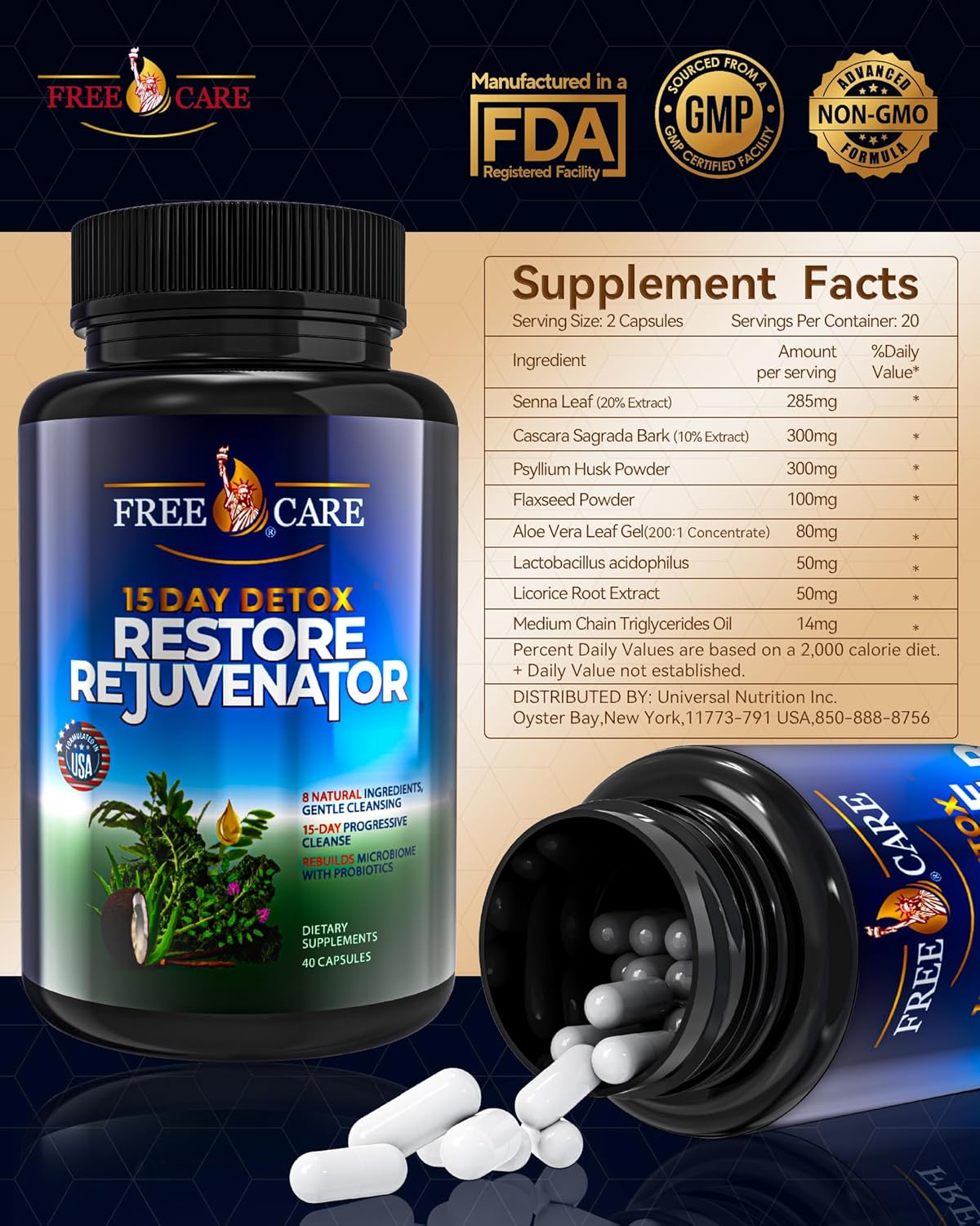 15+5 Day FreeCare Colon Cleanse Upgrade for Women & Men - Advanced Gut Detox with Natural Laxatives & Probiotics