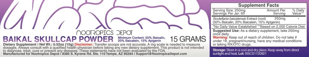 15g Baikal Skullcap Extract Powder | High Apigenin Content | Premium Quality Nootropics Supplement