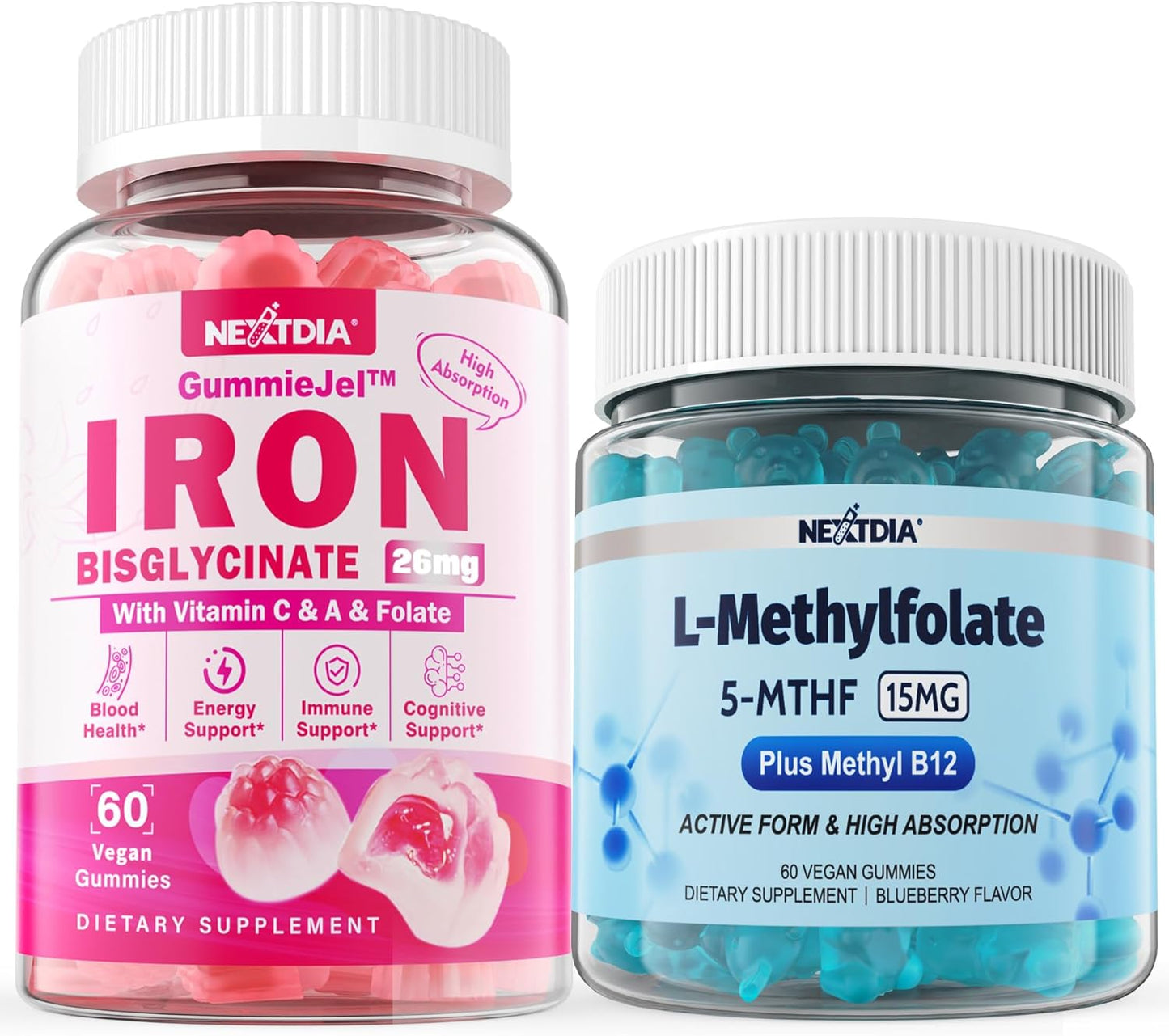 15mg L-MethylFolate + 26mg Iron Bisglycinate Gummies for Daily Nutrition Boost