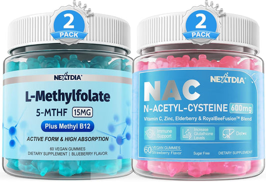 15mg L-MethylFolate & Methyl B12 Gummies with 600mg NAC - N-Acetyl Cysteine Supplement