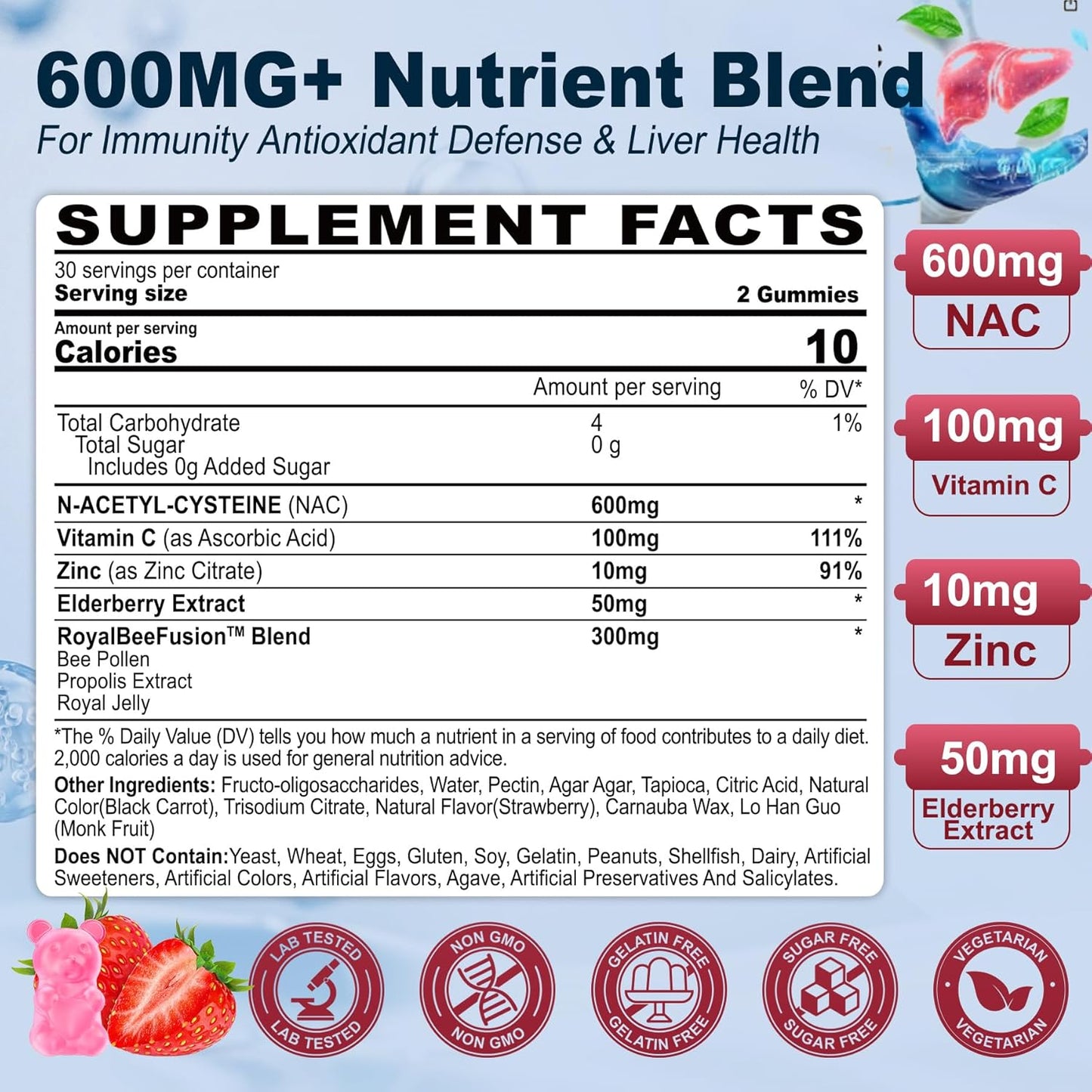 15mg L-MethylFolate & Methyl B12 Gummies with 600mg NAC - N-Acetyl Cysteine Supplement