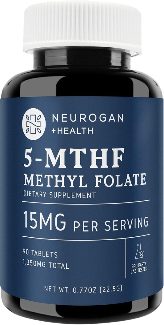 15mg Neurogan L-5-MTHF Methyl Folate Supplement - Vegan, Gluten-Free, Non-GMO - USA Made - Cognitive, Cardiovascular & Mood Support - 90-Day Supply