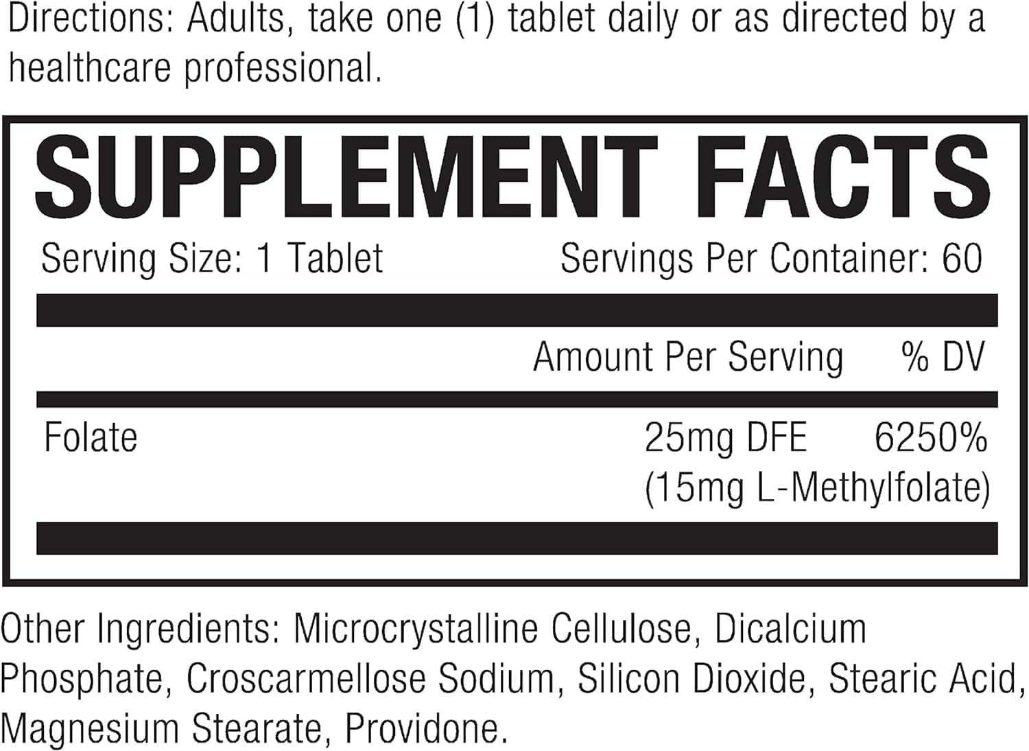 15mg SEDDS® BioFolate Tablets | 60 Count Value Size | Optimized L-Methylfolate Supplement | Enhanced Folic Acid | Non-GMO, Gluten Free | Made in USA