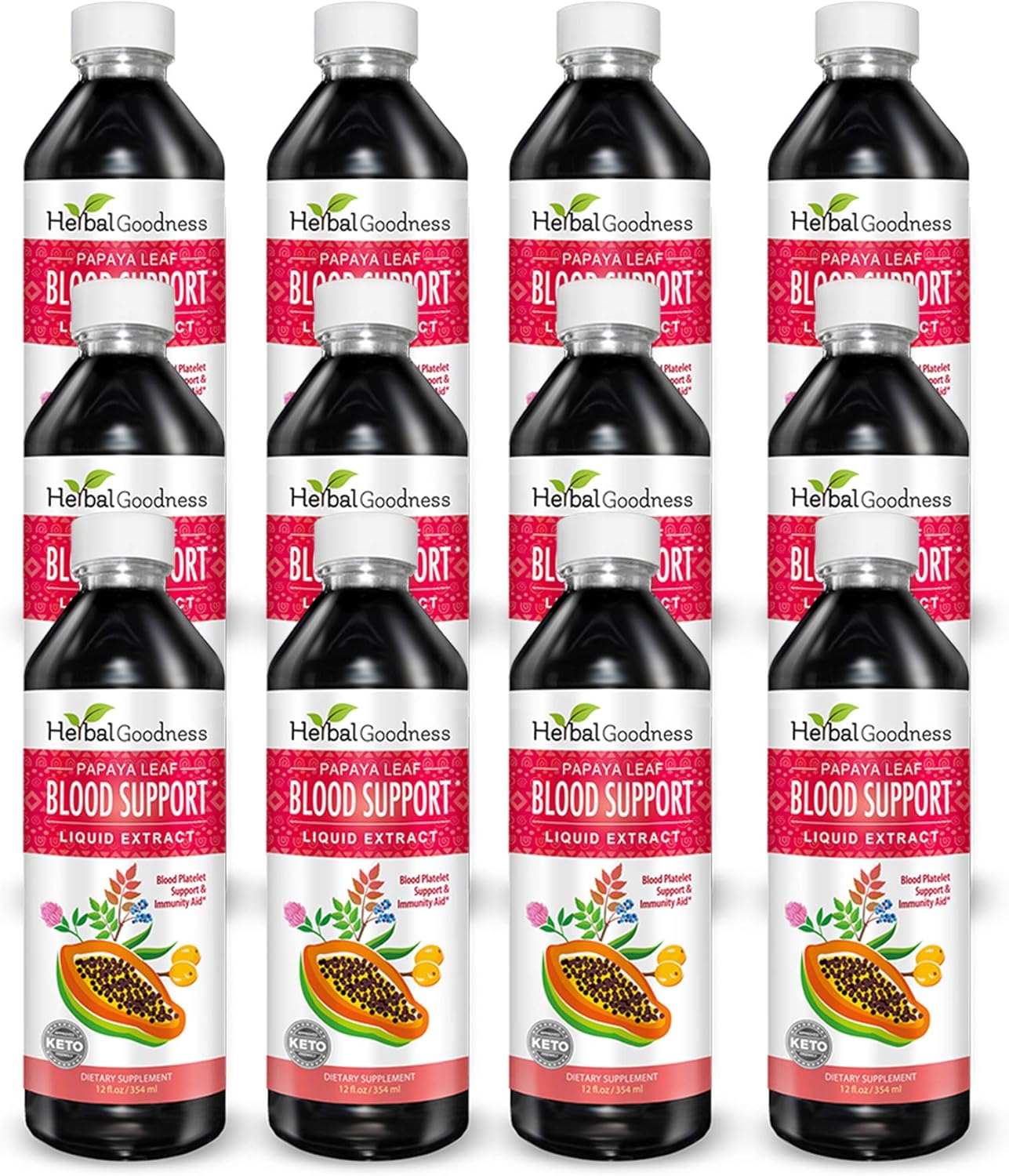 15X Strength Papaya Leaf Extract Liquid for Healthy Platelets, Blood Cleanse, and Digestion - 12 Bottles - Herbal Goodness USA