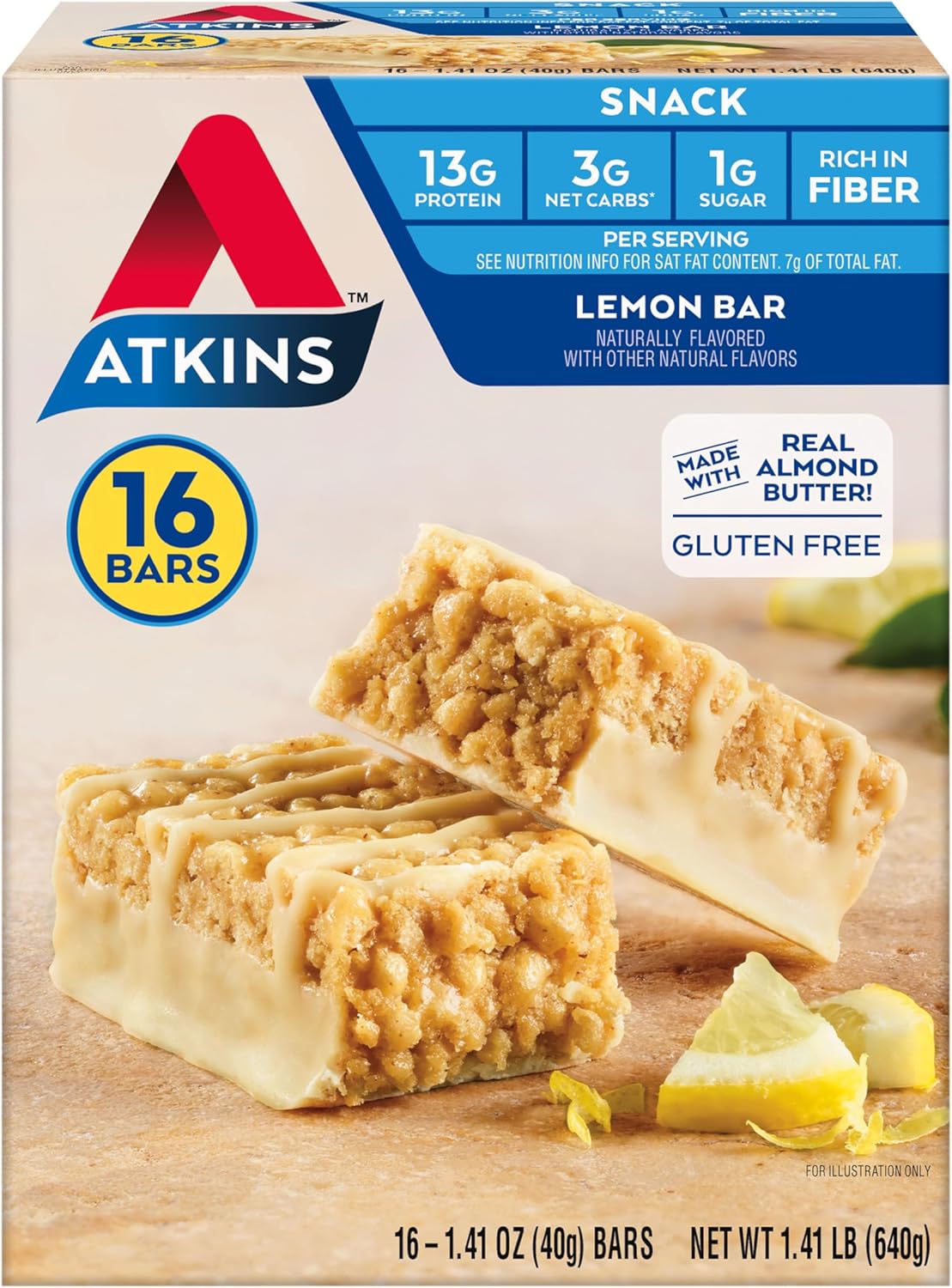 16 Count Atkins Lemon Bar Caramel Almond Clusters, Gluten Free Keto Snack Bars