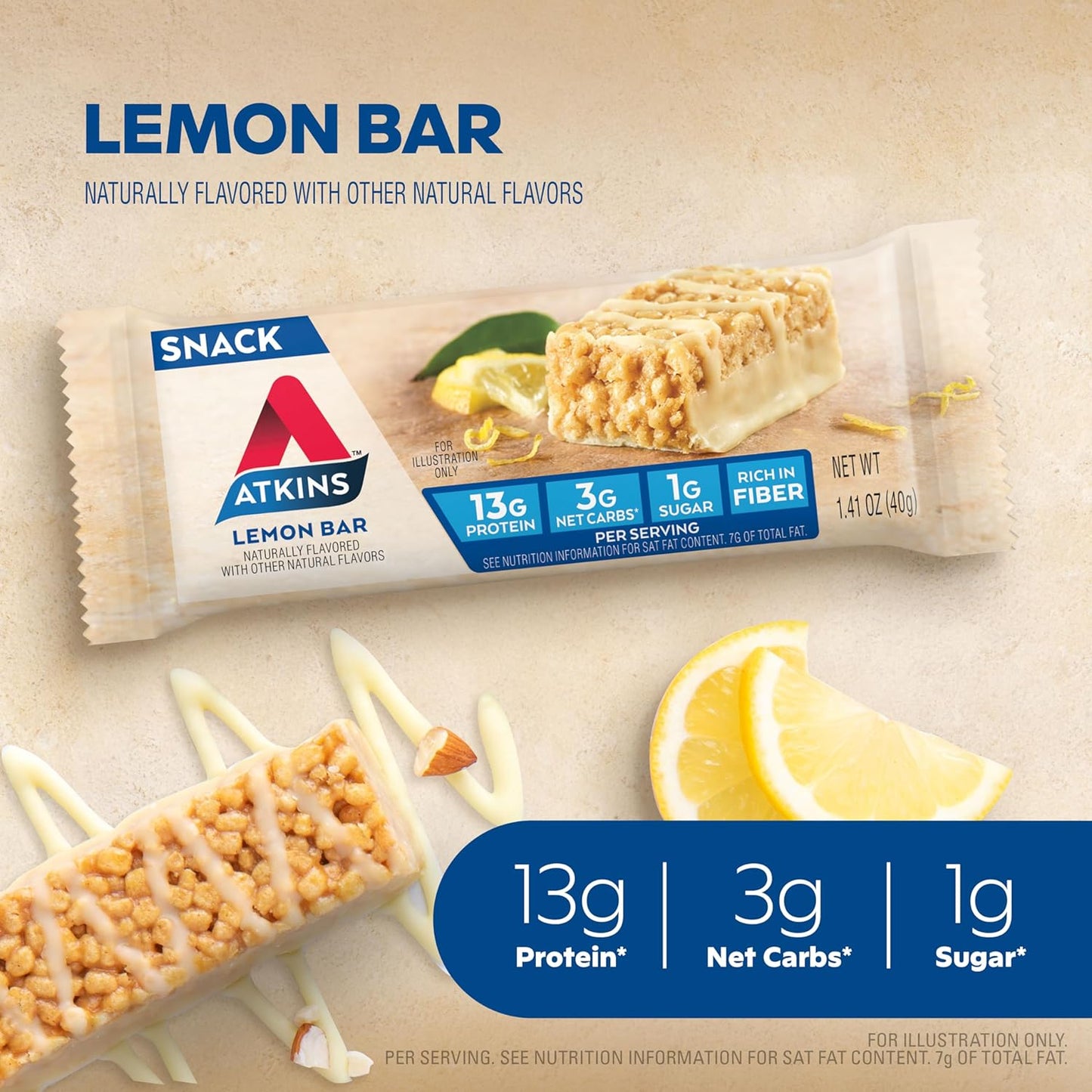 16 Count Atkins Lemon Bar Caramel Almond Clusters, Gluten Free Keto Snack Bars