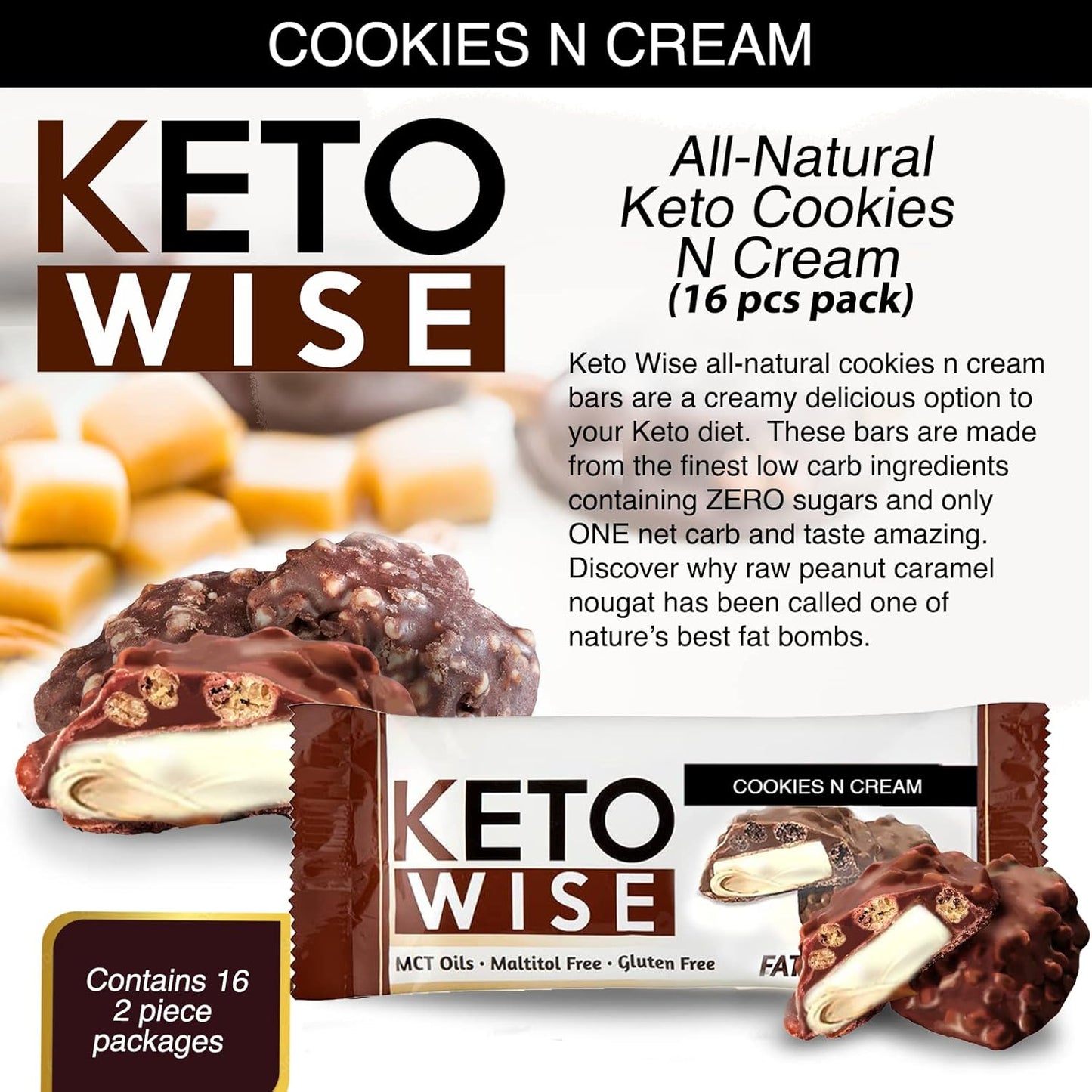 16 Count Keto Wise Cookies N Cream Fat Bombs - Pack of 1