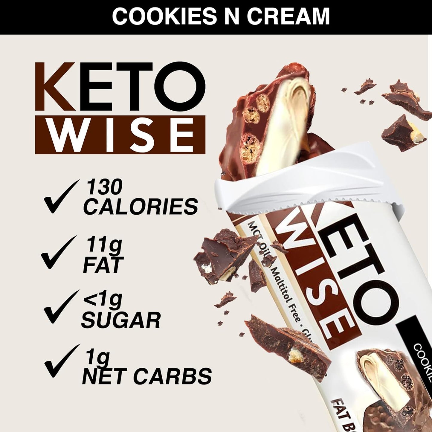 16 Count Keto Wise Cookies N Cream Fat Bombs - Pack of 1