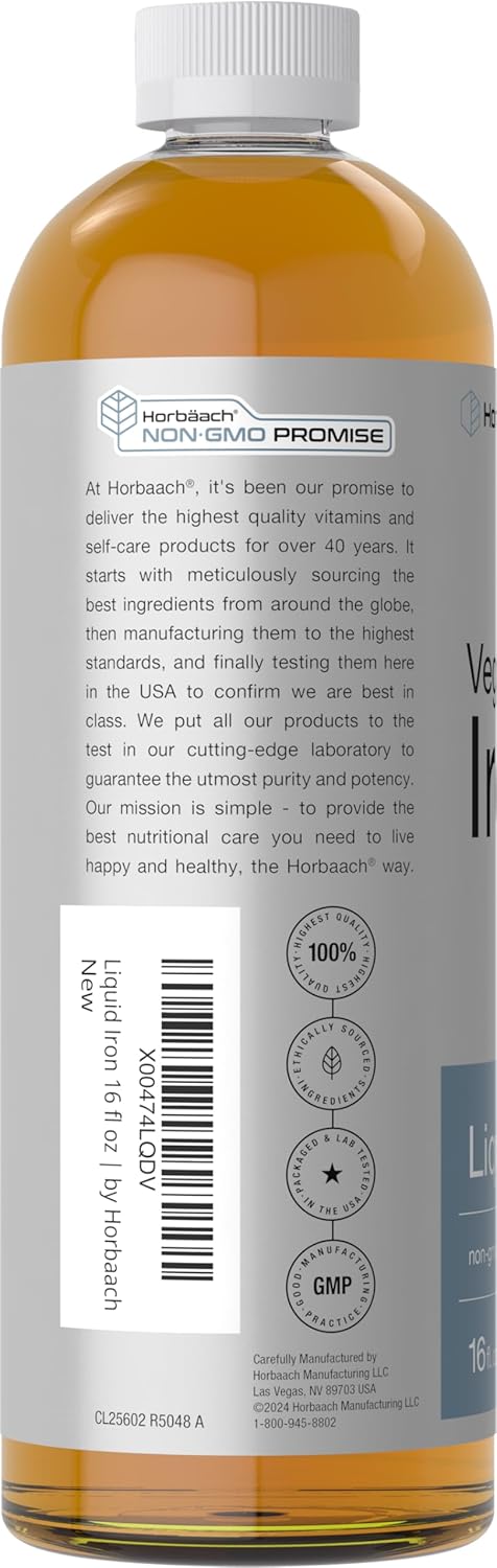 16 Fl Oz Horbäach Iron Supplement Liquid - Vegan & Vegetarian Formula - Non-GMO, Gluten Free