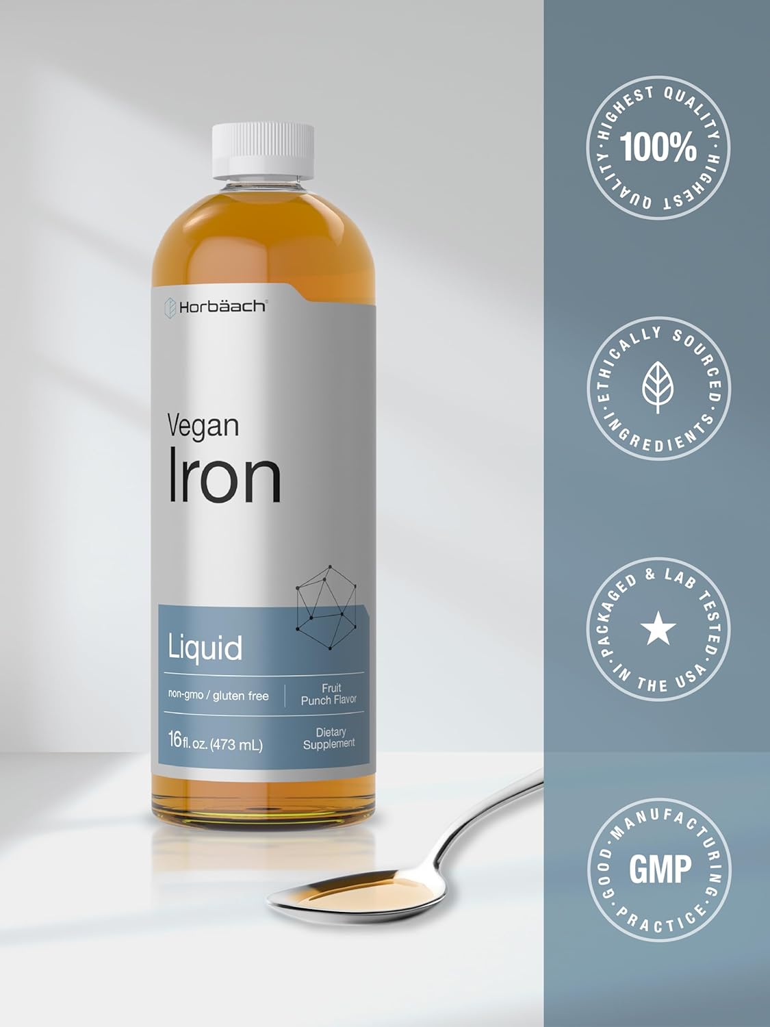 16 Fl Oz Horbäach Iron Supplement Liquid - Vegan & Vegetarian Formula - Non-GMO, Gluten Free