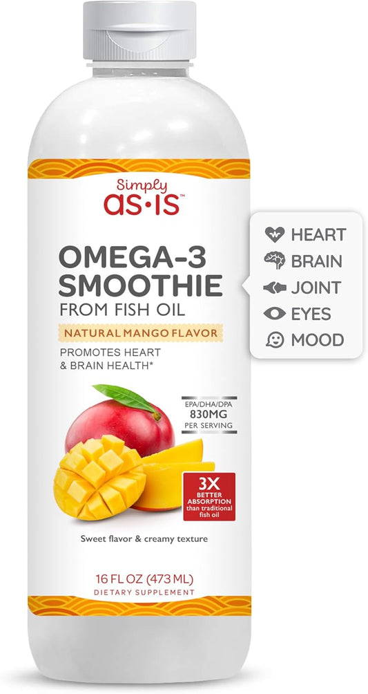 16 fl oz Omega-3 Fish Oil Smoothie for Heart & Brain Health - Dairy & Sugar Free Mango Flavor
