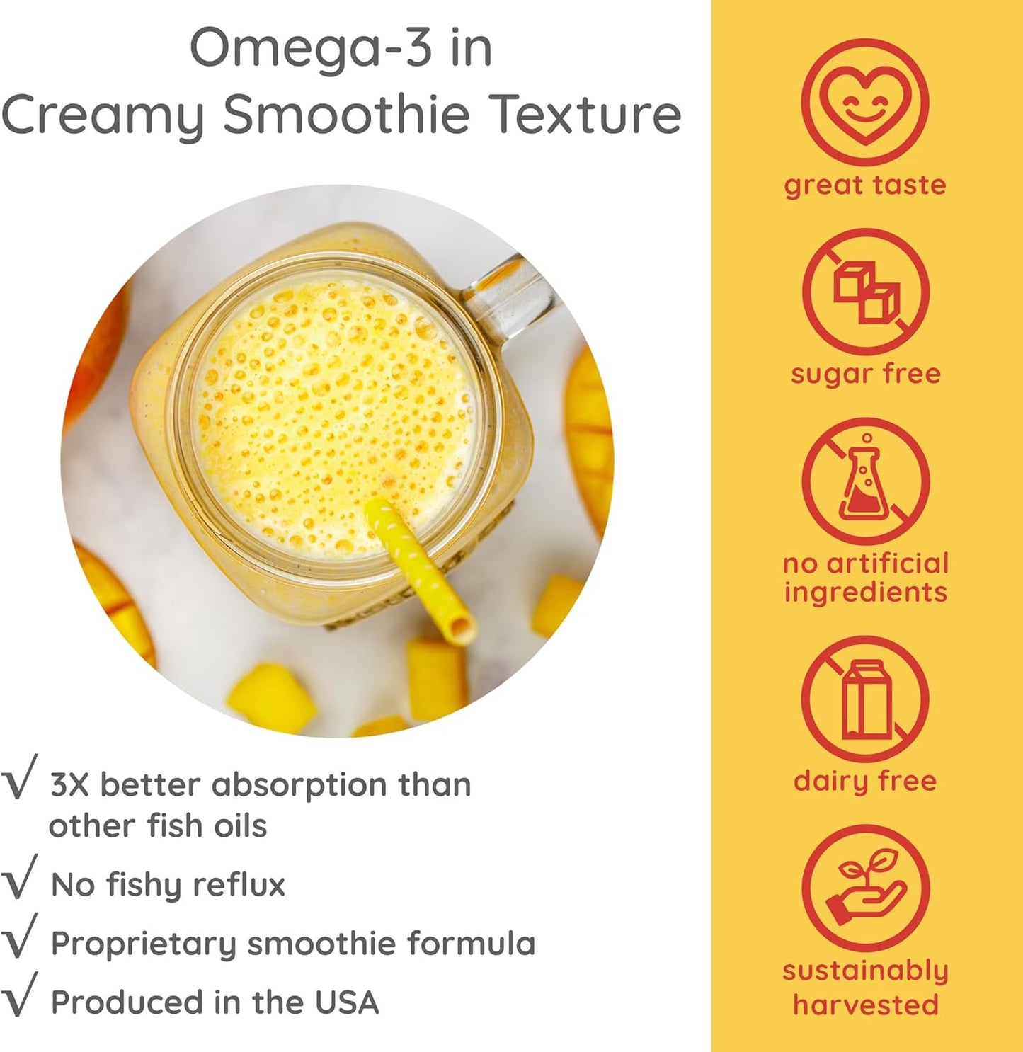 16 fl oz Omega-3 Fish Oil Smoothie for Heart & Brain Health - Dairy & Sugar Free Mango Flavor