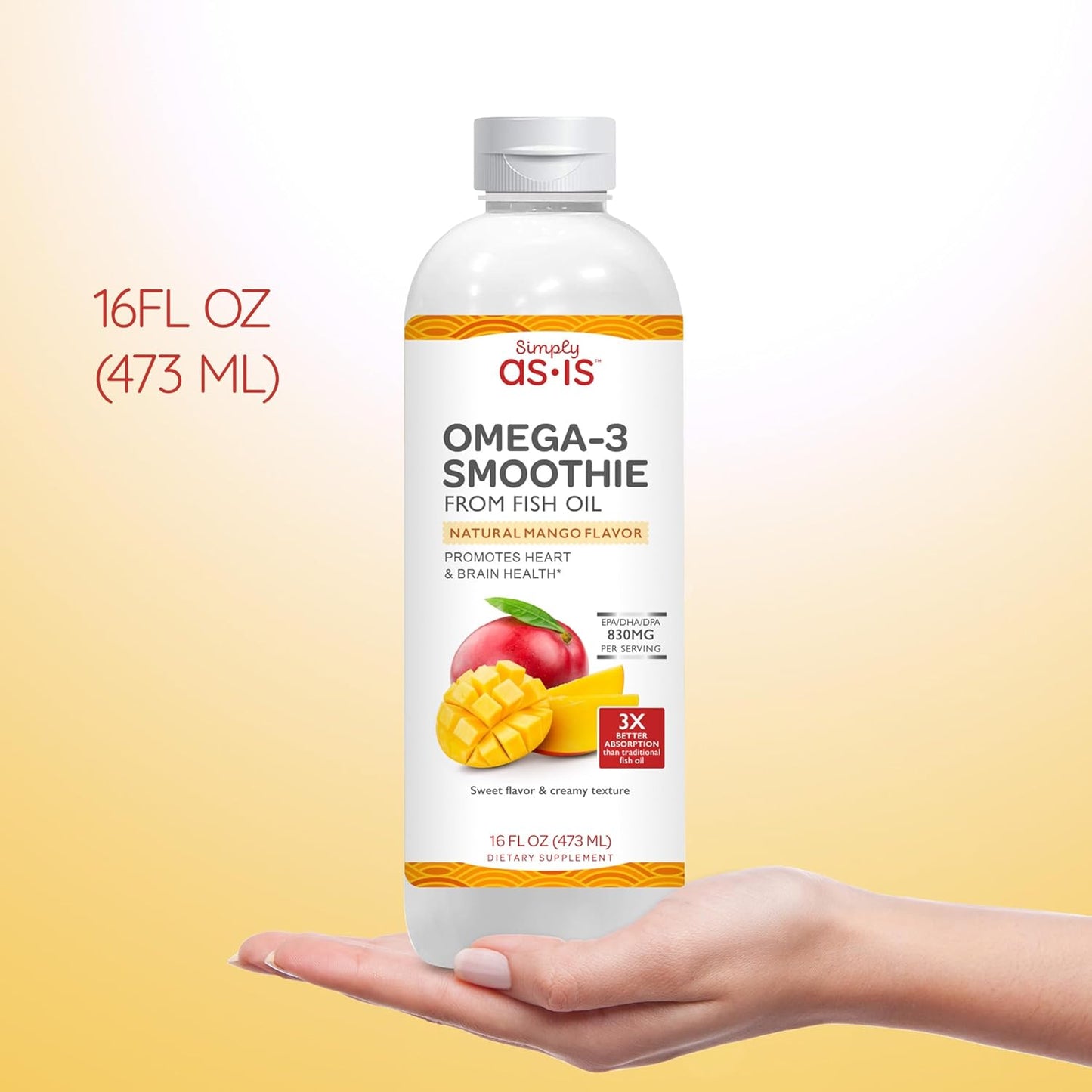 16 fl oz Omega-3 Fish Oil Smoothie for Heart & Brain Health - Dairy & Sugar Free Mango Flavor