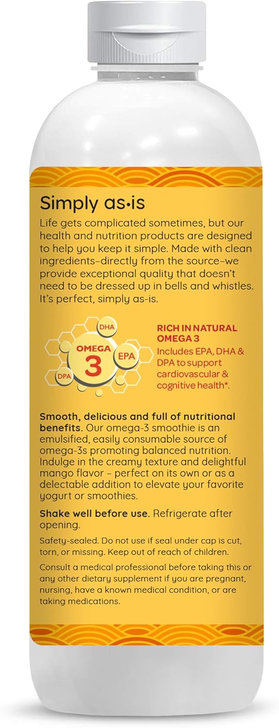 16 fl oz Omega-3 Fish Oil Smoothie for Heart & Brain Health - Dairy & Sugar Free Mango Flavor