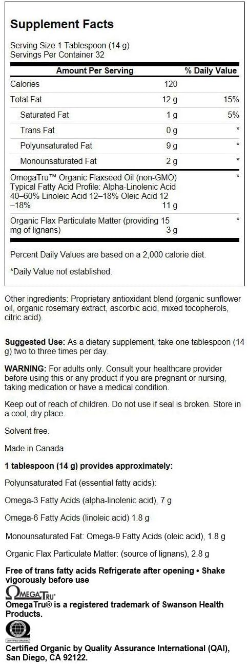 16 fl Oz Swanson Flaxseed Oil High Lignan Supplement - Omega-3 Source