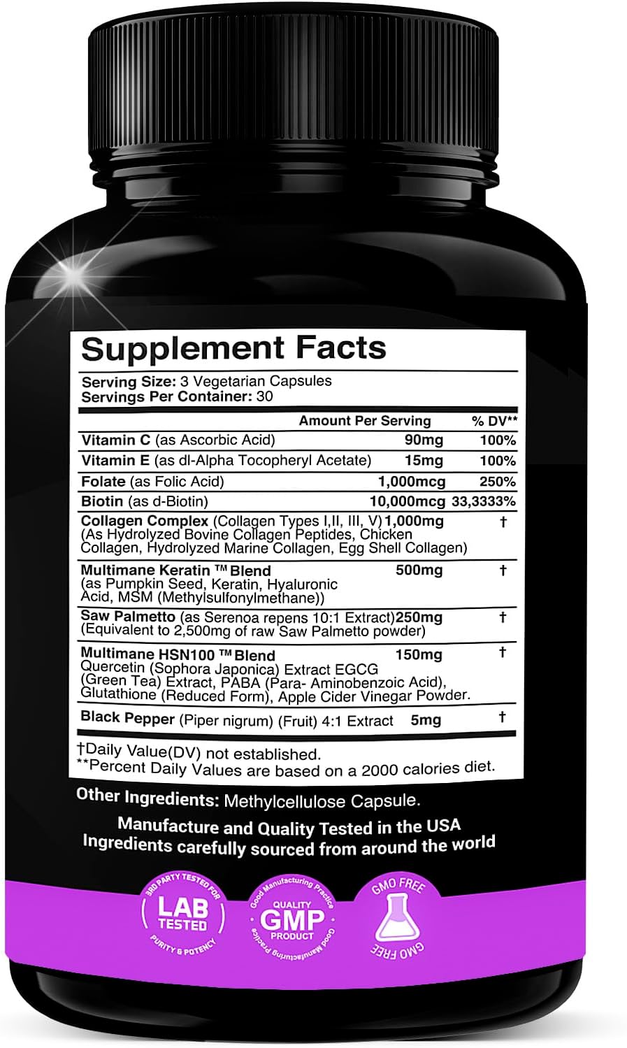 16-in-1 Beauty Supplement with Collagen, Saw Palmetto, Biotin, Keratin, & Hyaluronic Acid - Hair, Skin, & Nail Growth - 90 Capsules