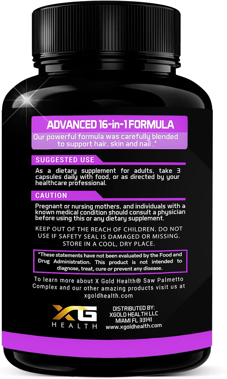 16-in-1 Beauty Supplement with Collagen, Saw Palmetto, Biotin, Keratin, & Hyaluronic Acid - Hair, Skin, & Nail Growth - 90 Capsules