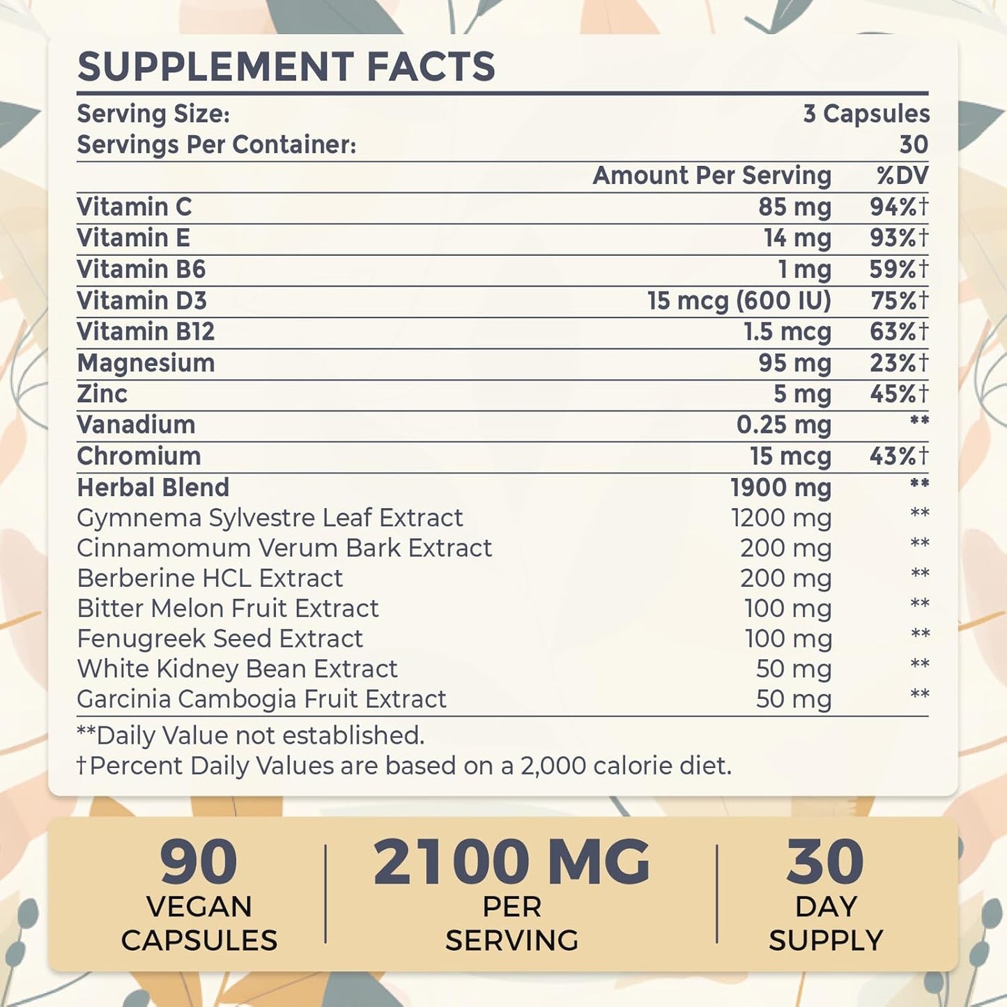 16-in-1 Blood Sugar Support Supplement with Gymnema Sylvestre, Berberine, Cinnamon, Bitter Melon - 2100MG - Non-GMO - 90 Vegan Capsules