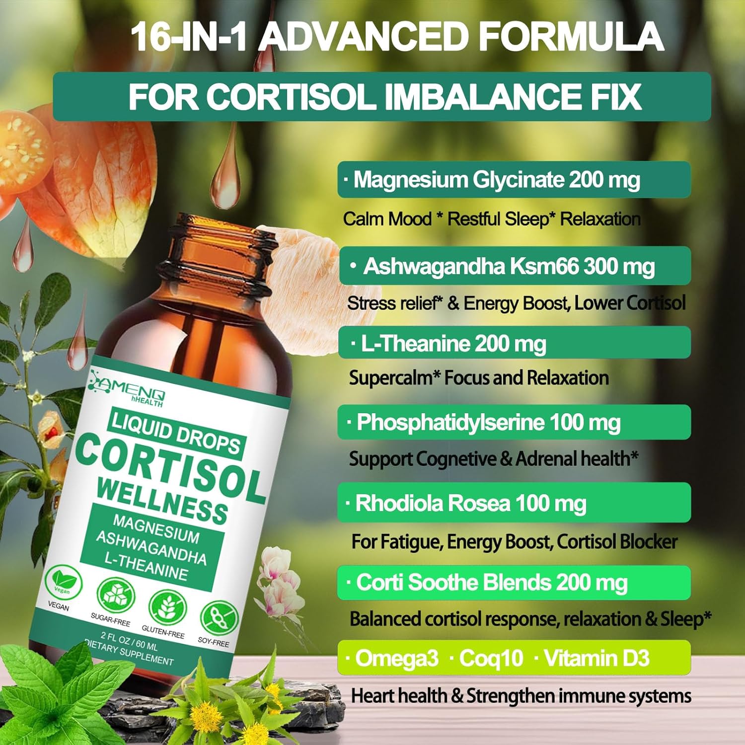 16-in-1 Cortisol Reducer Detox Manager with Magnesium, Ksm-66 Ashwagandha, and More for Lower Cortisol Levels, Mood, Focus, and Sleep Support