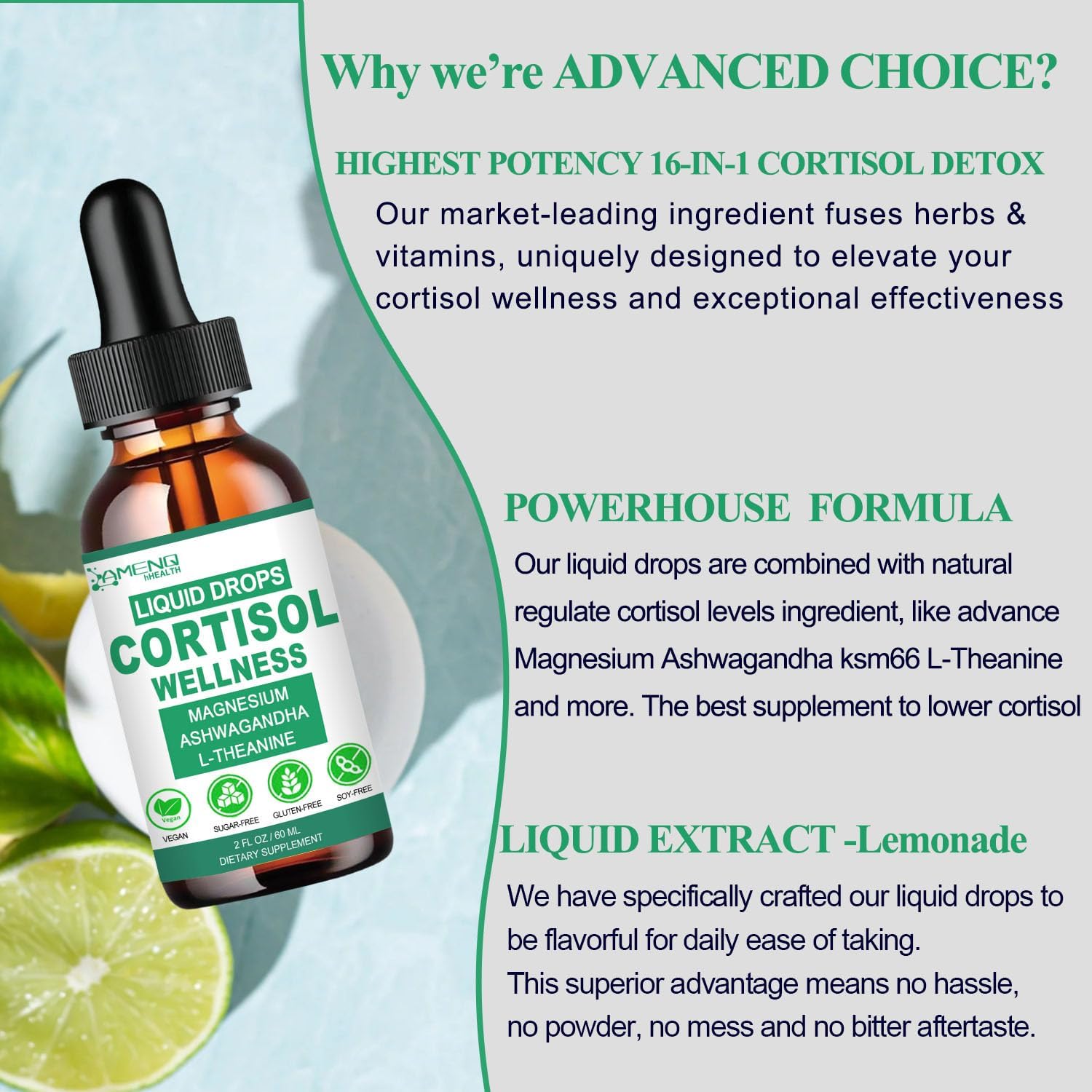 16-in-1 Cortisol Reducer Detox Manager with Magnesium, Ksm-66 Ashwagandha, and More for Lower Cortisol Levels, Mood, Focus, and Sleep Support